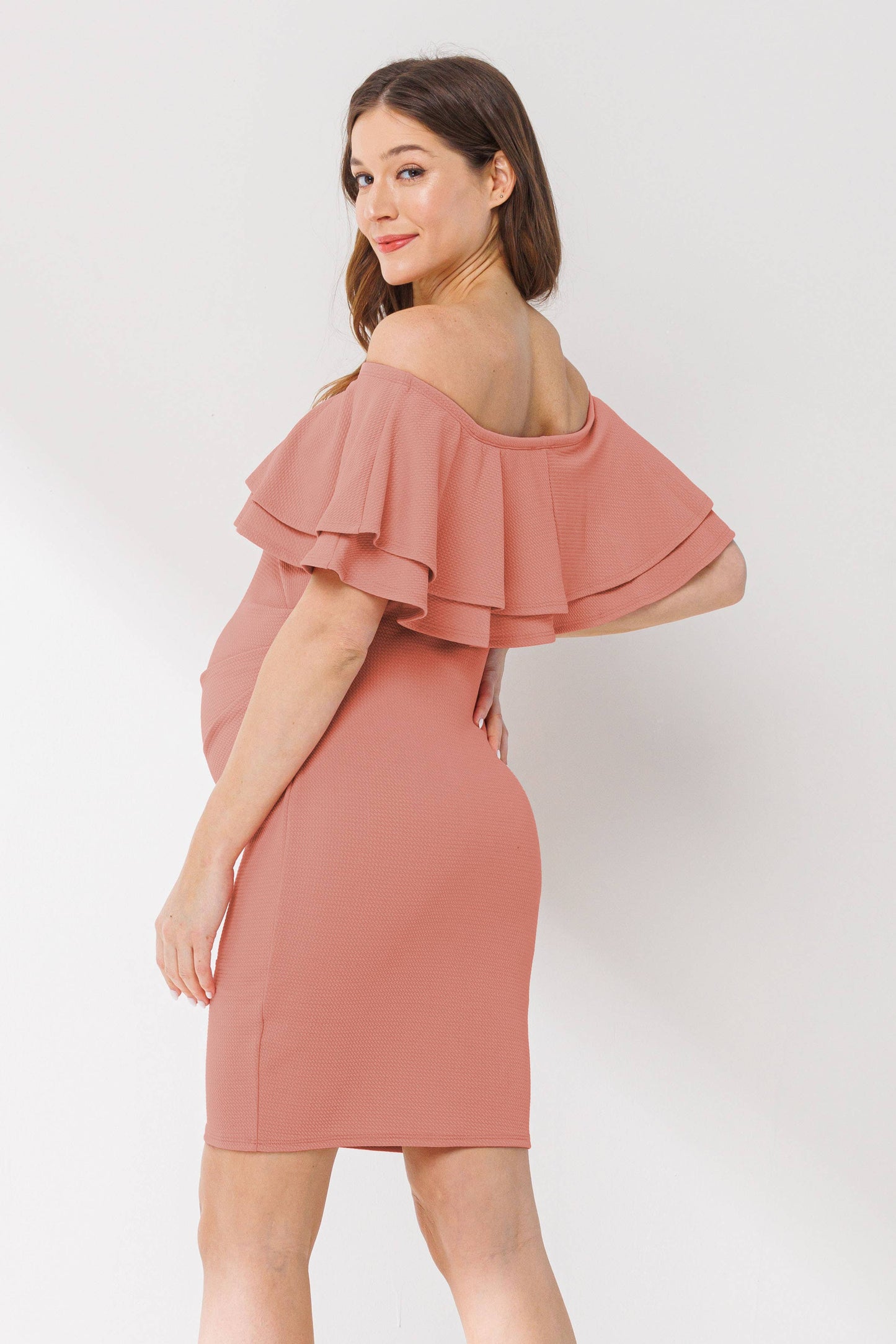 Off Shoulder Ruffle Maternity Mini Dress