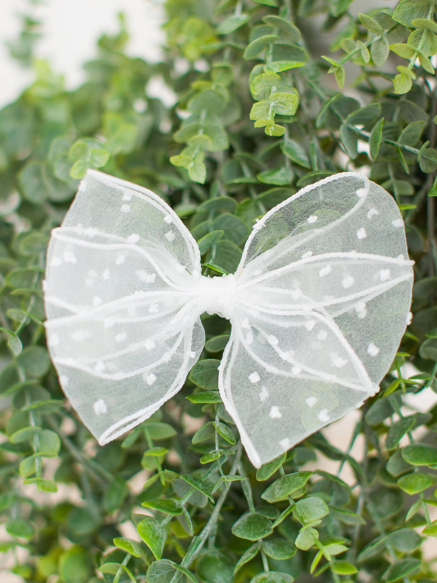 Girls White Dotted Tulle Bow