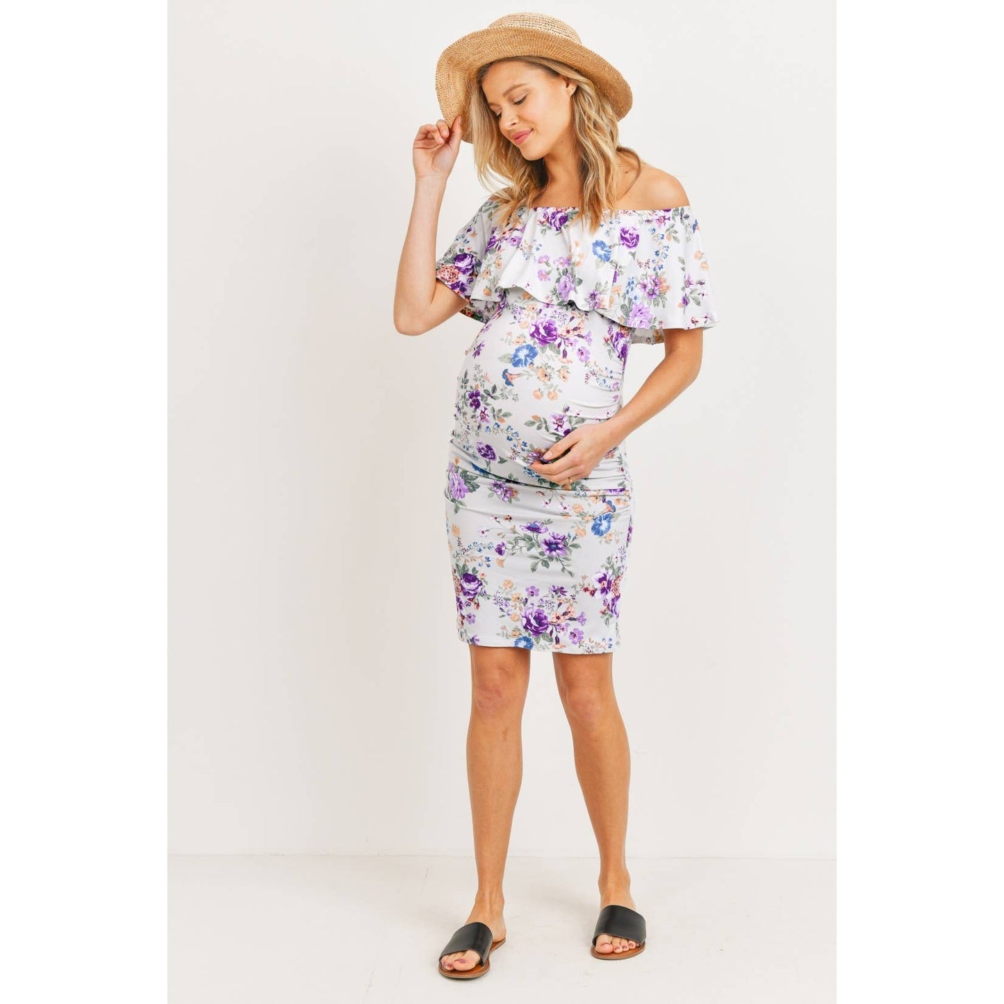 Floral Off Shoulder Ruffle Maternity Dress