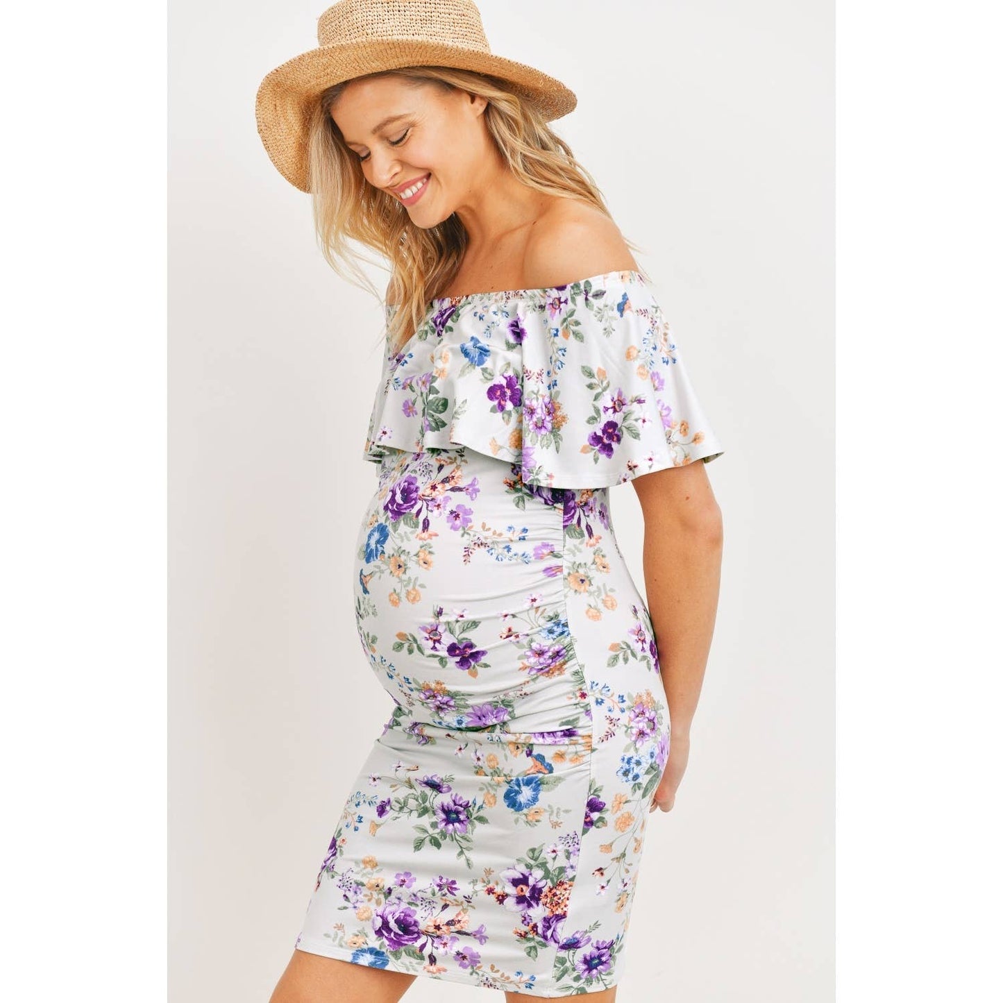 Floral Off Shoulder Ruffle Maternity Dress