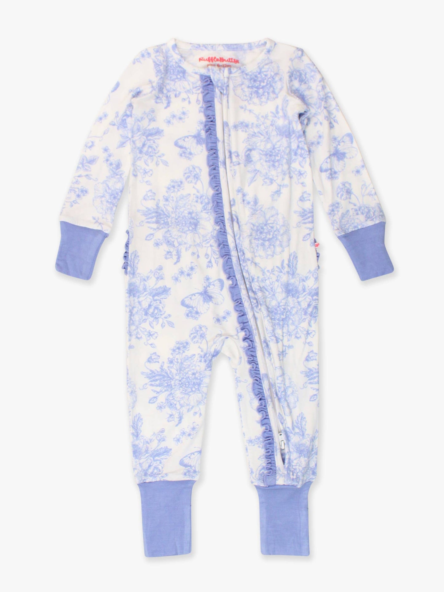 Blue Butterfly Garden Toile Convertible Ruffle Pajama