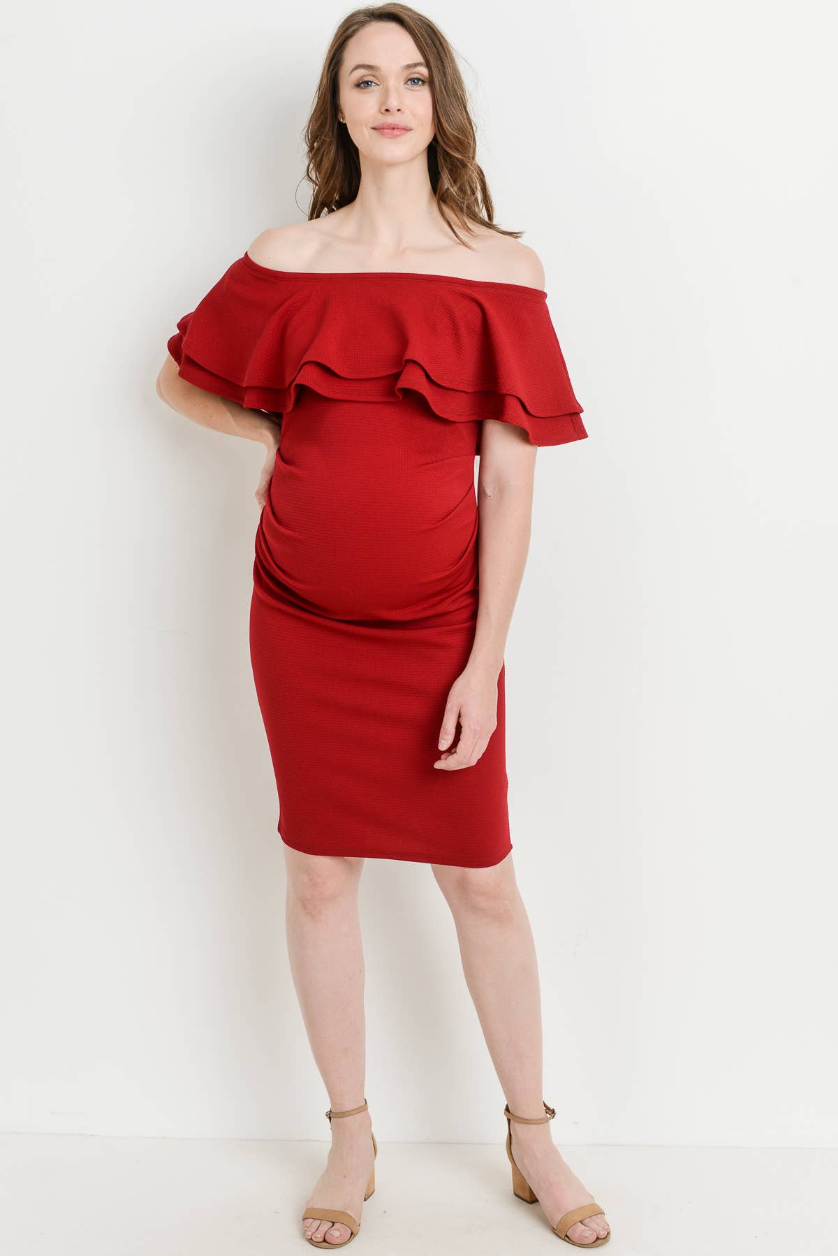 Off Shoulder Ruffle Maternity Mini Dress