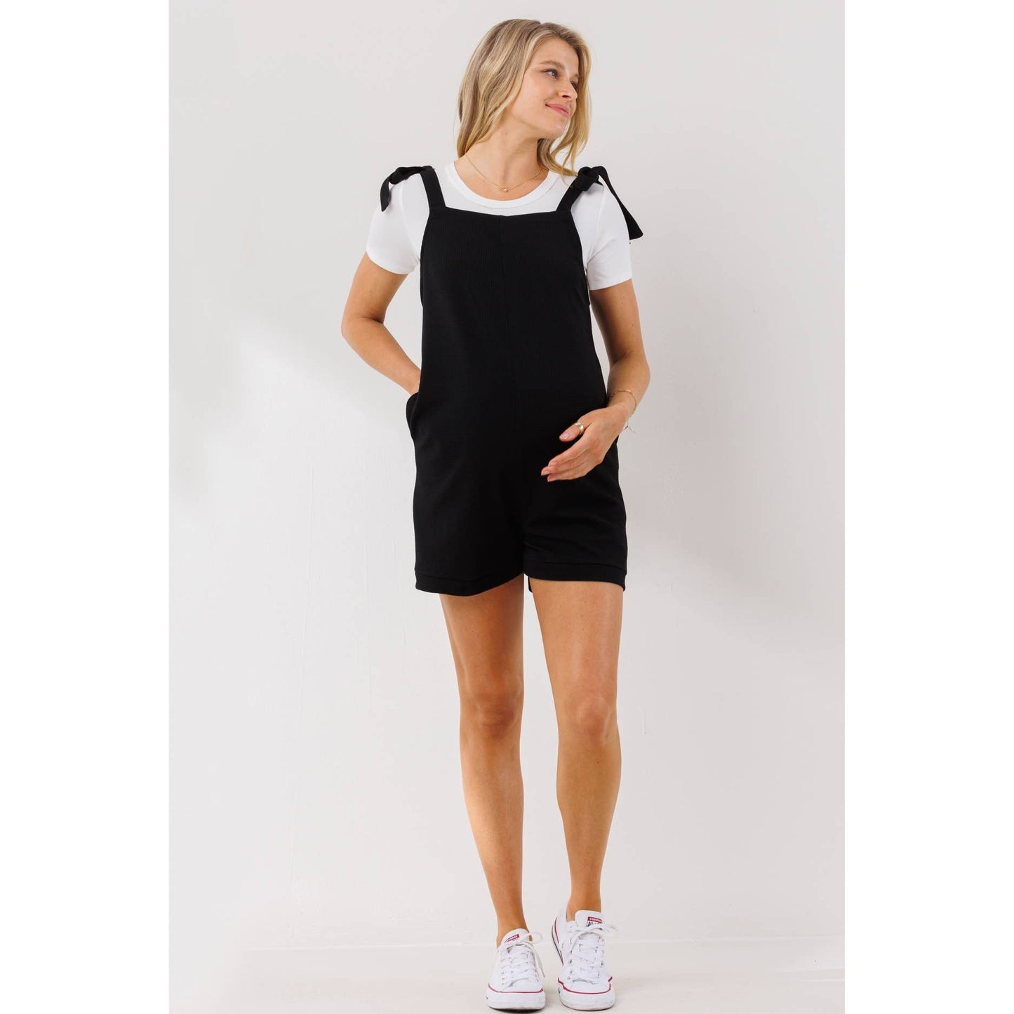 Tie Shoulder Sleeveless Maternity Romper
