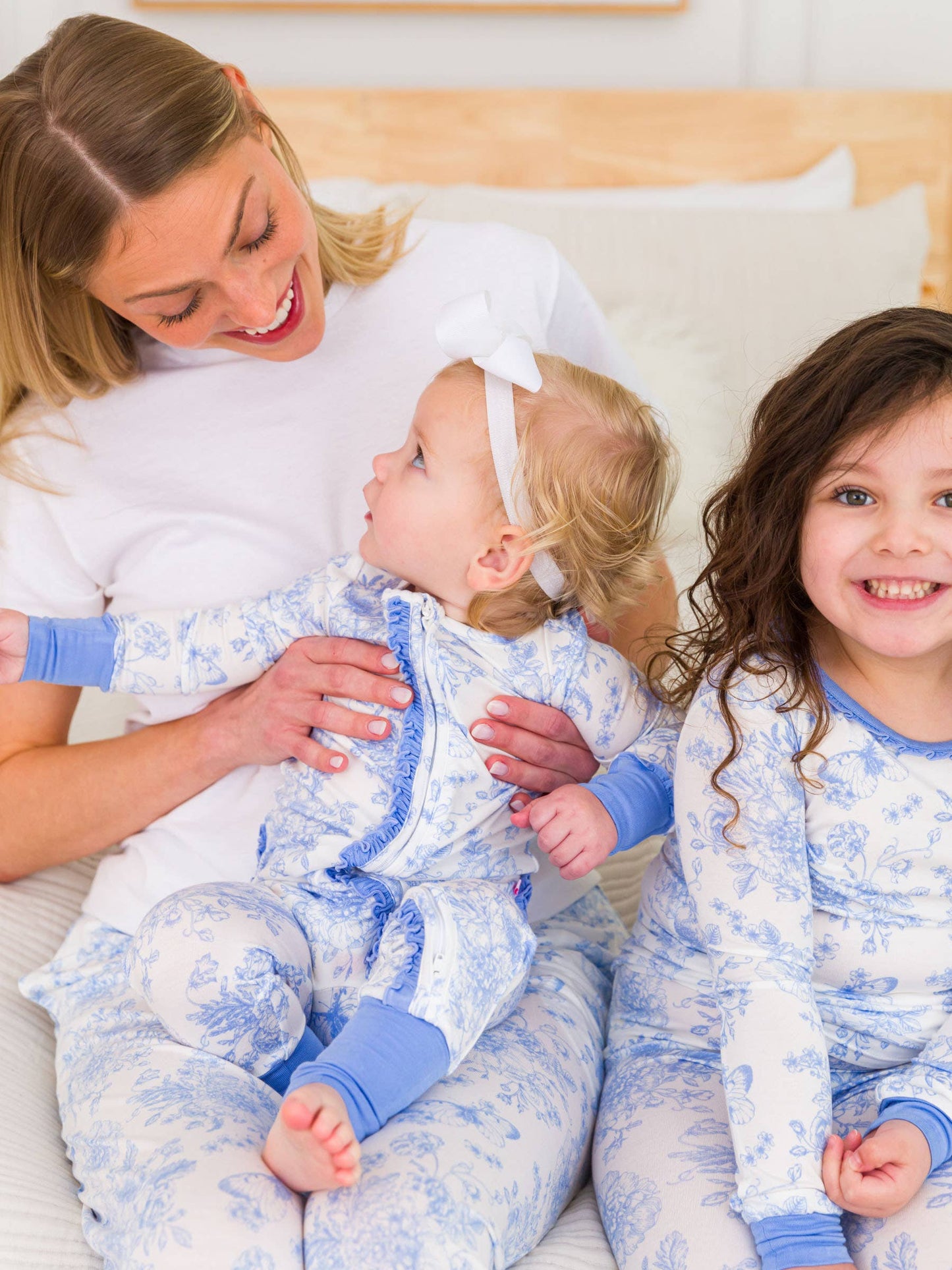 Blue Butterfly Garden Toile Convertible Ruffle Pajama