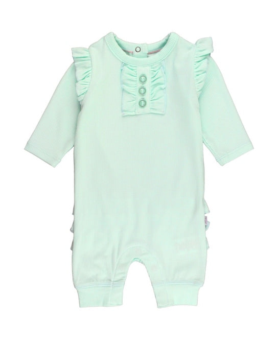 Rib Knit Ruffle Henley Jumpsuit