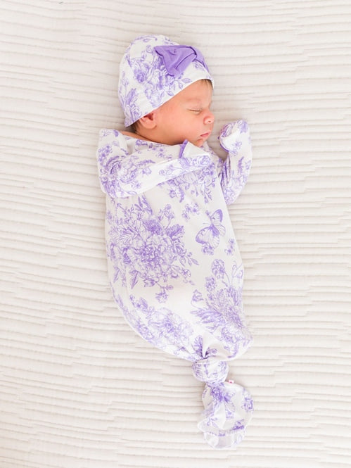 Wisteria Purple Butterfly Garden Bamboo Knotted Gown & Hat Set