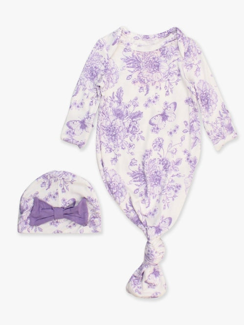 Wisteria Purple Butterfly Garden Bamboo Knotted Gown & Hat Set