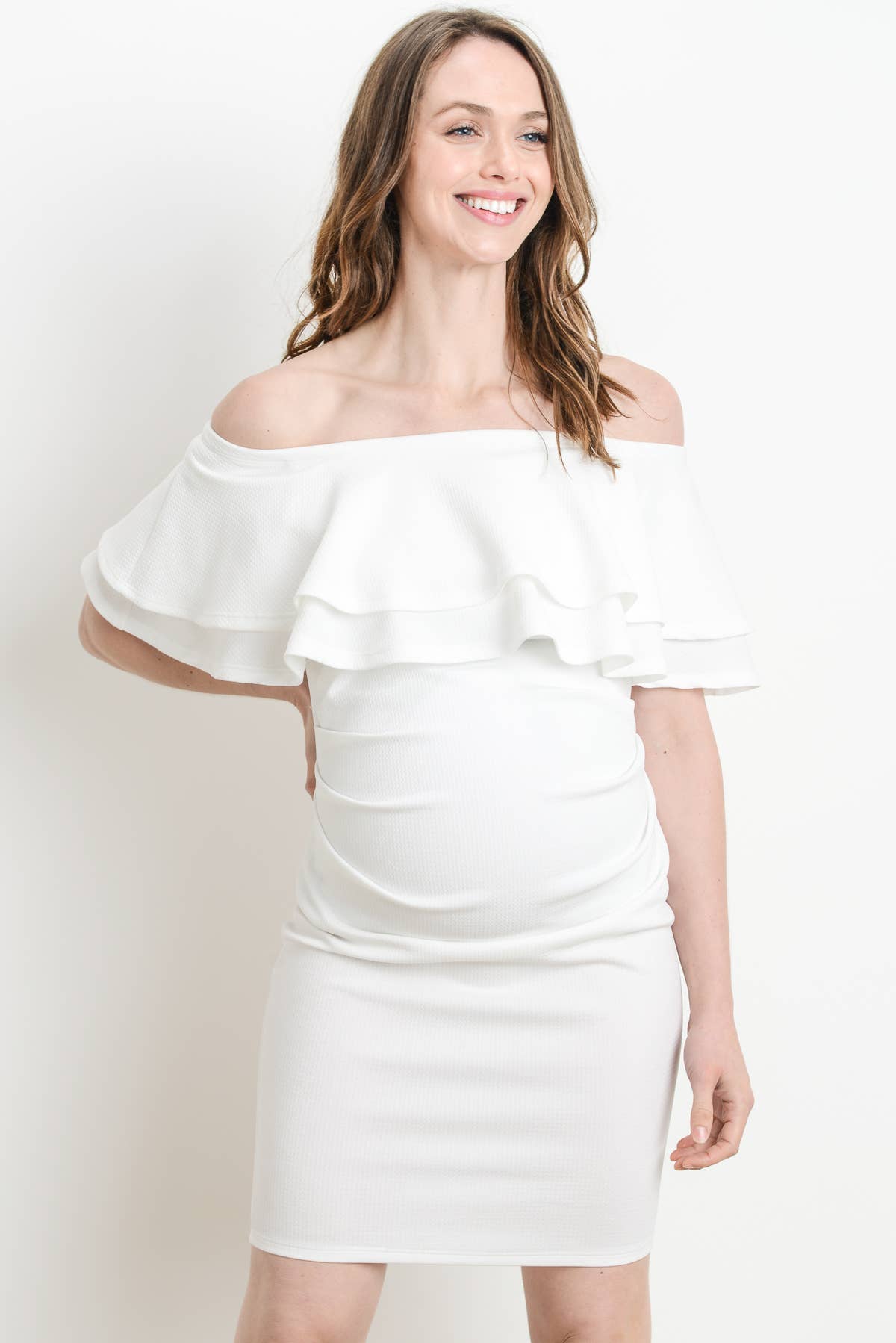 Off Shoulder Ruffle Maternity Mini Dress