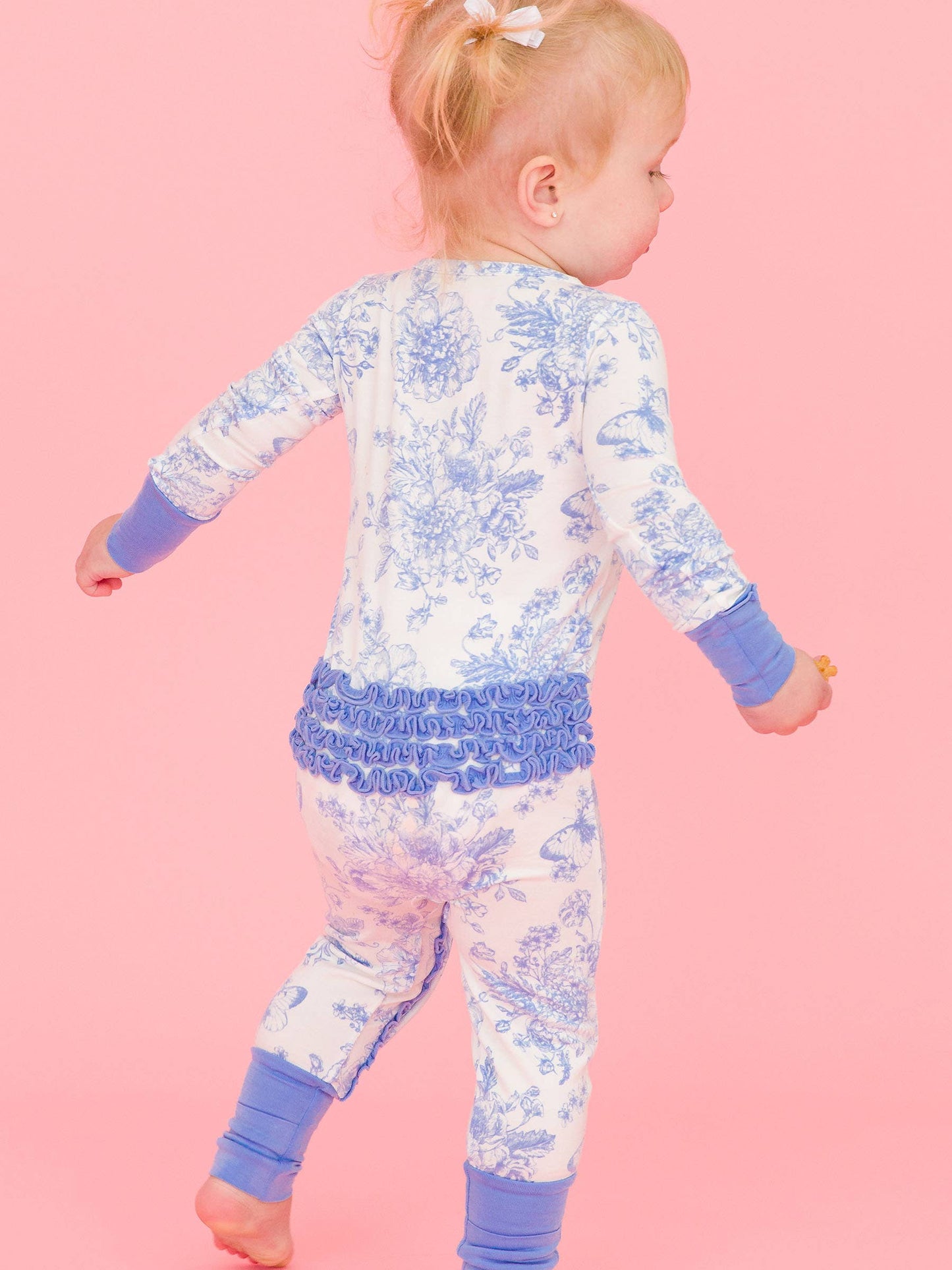 Blue Butterfly Garden Toile Convertible Ruffle Pajama