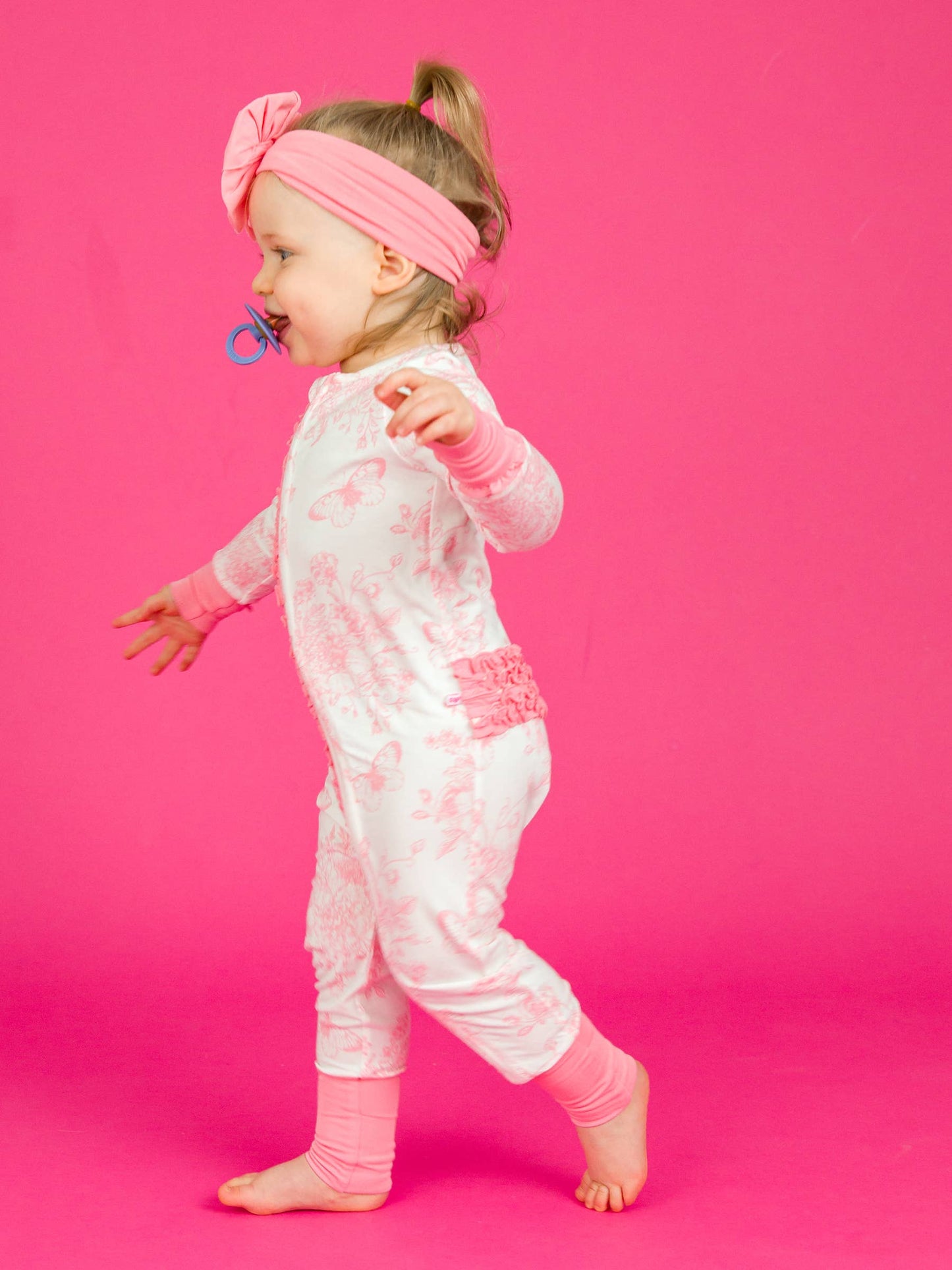 Pink Butterfly Garden Toile Convertible Ruffle Pajama