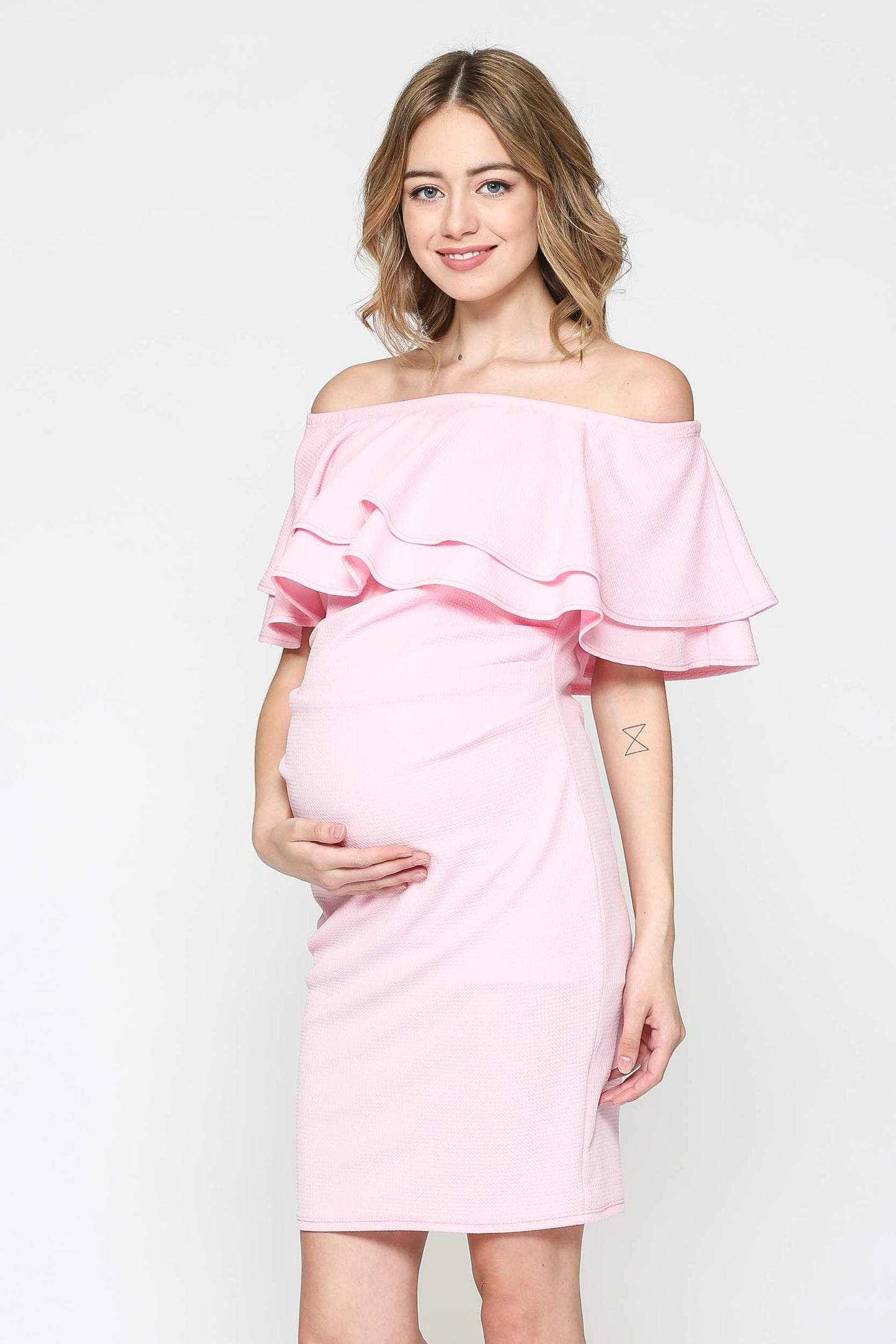 Off Shoulder Ruffle Maternity Mini Dress