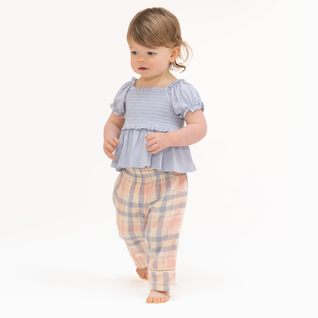 Smocked Blouse and Pant Set - Dusty Plaid