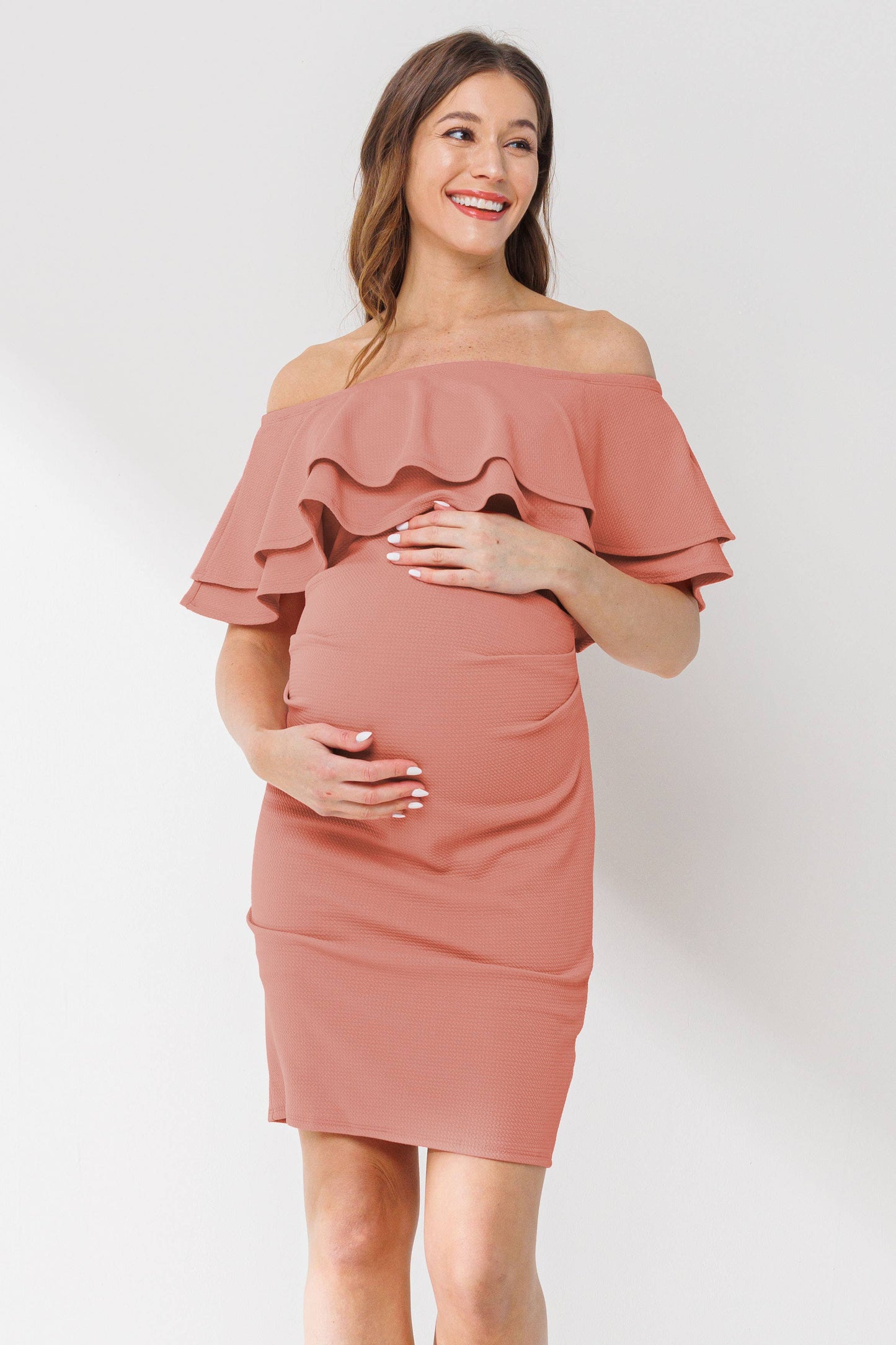 Off Shoulder Ruffle Maternity Mini Dress