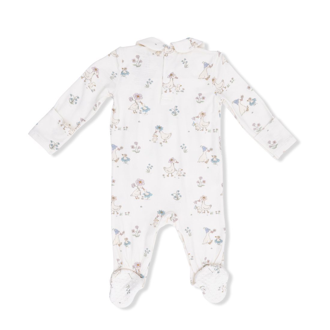 Smocked Peter Pan Snap Footie - Flower Ducklings