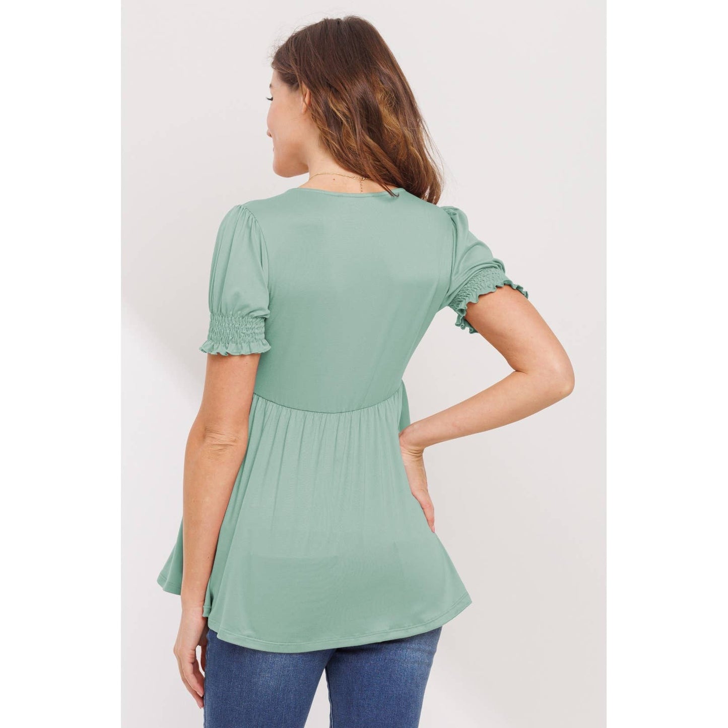 Surplice Smocked Sleeve Maternity Nursing Top