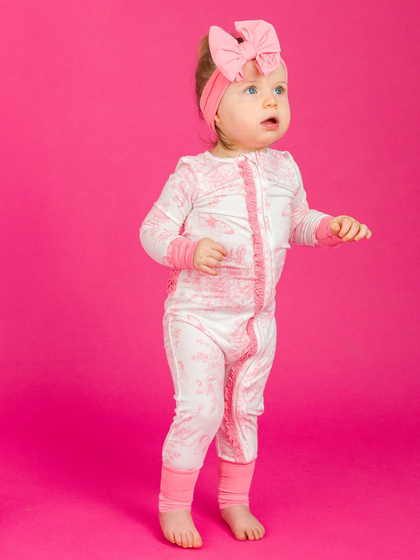 Pink Butterfly Garden Toile Convertible Ruffle Pajama