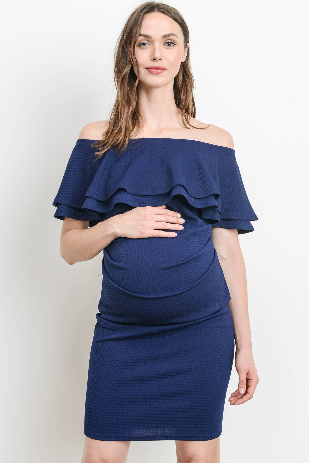 Off Shoulder Ruffle Maternity Mini Dress