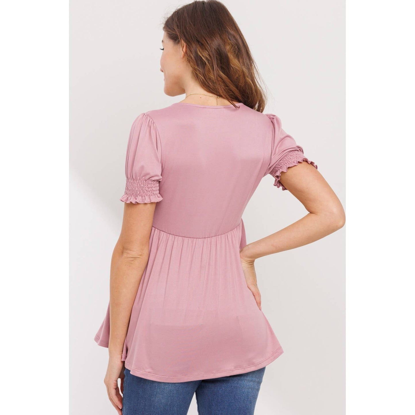 Surplice Smocked Sleeve Maternity Nursing Top