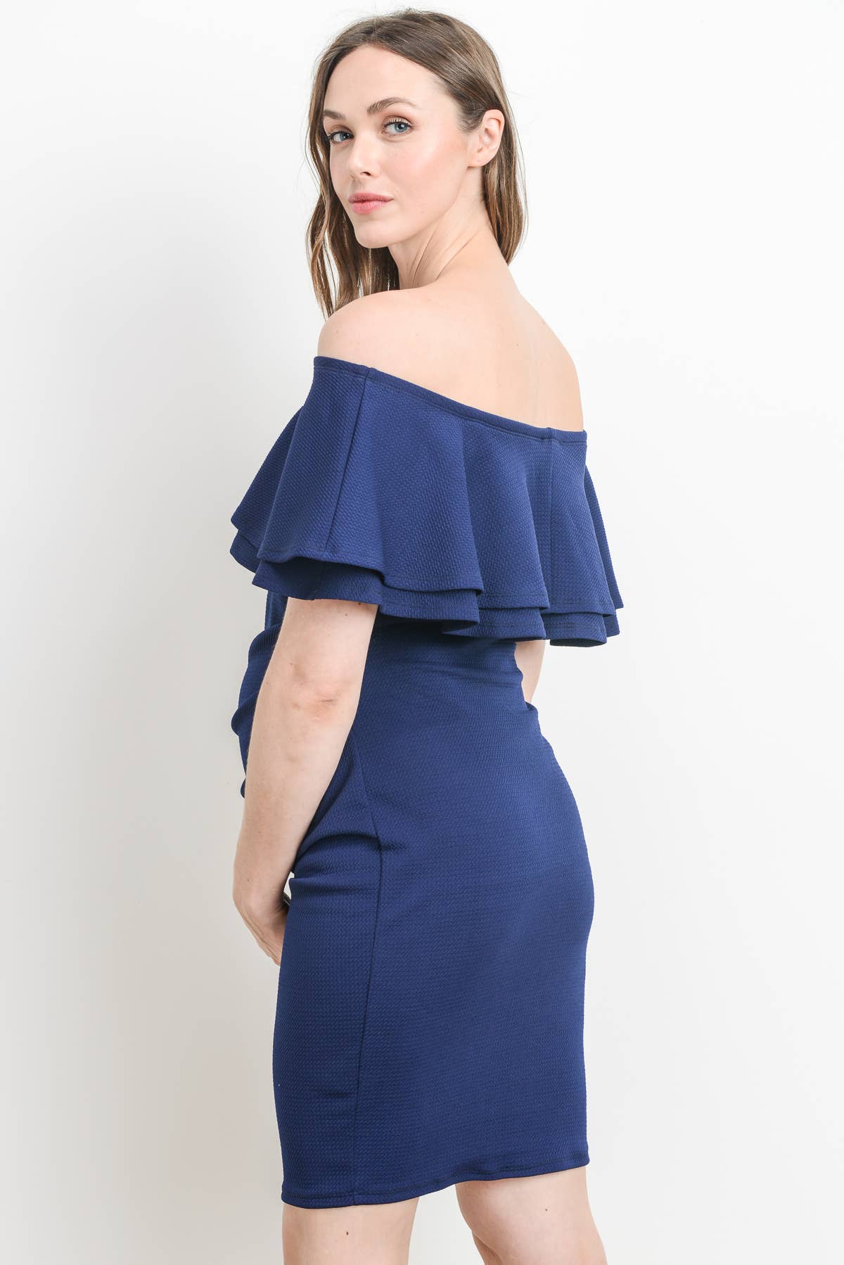 Off Shoulder Ruffle Maternity Mini Dress