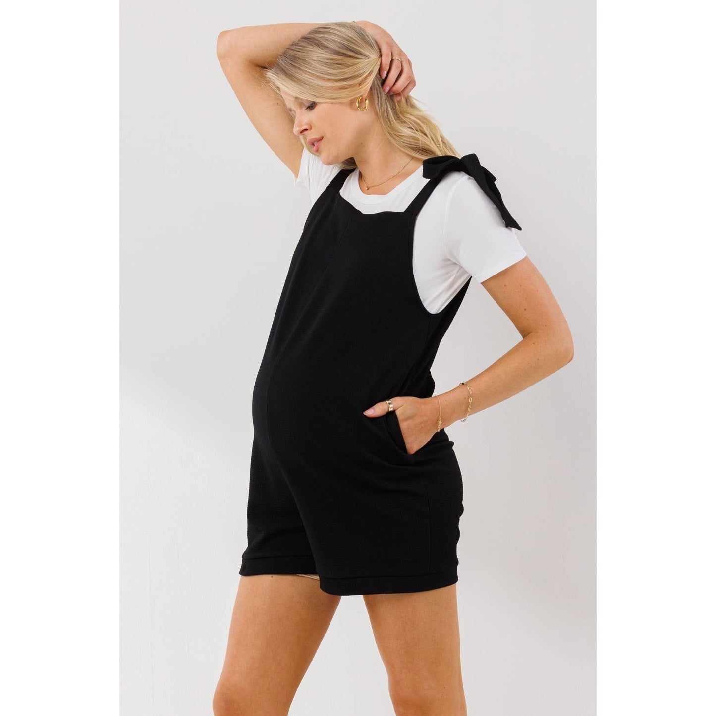 Tie Shoulder Sleeveless Maternity Romper