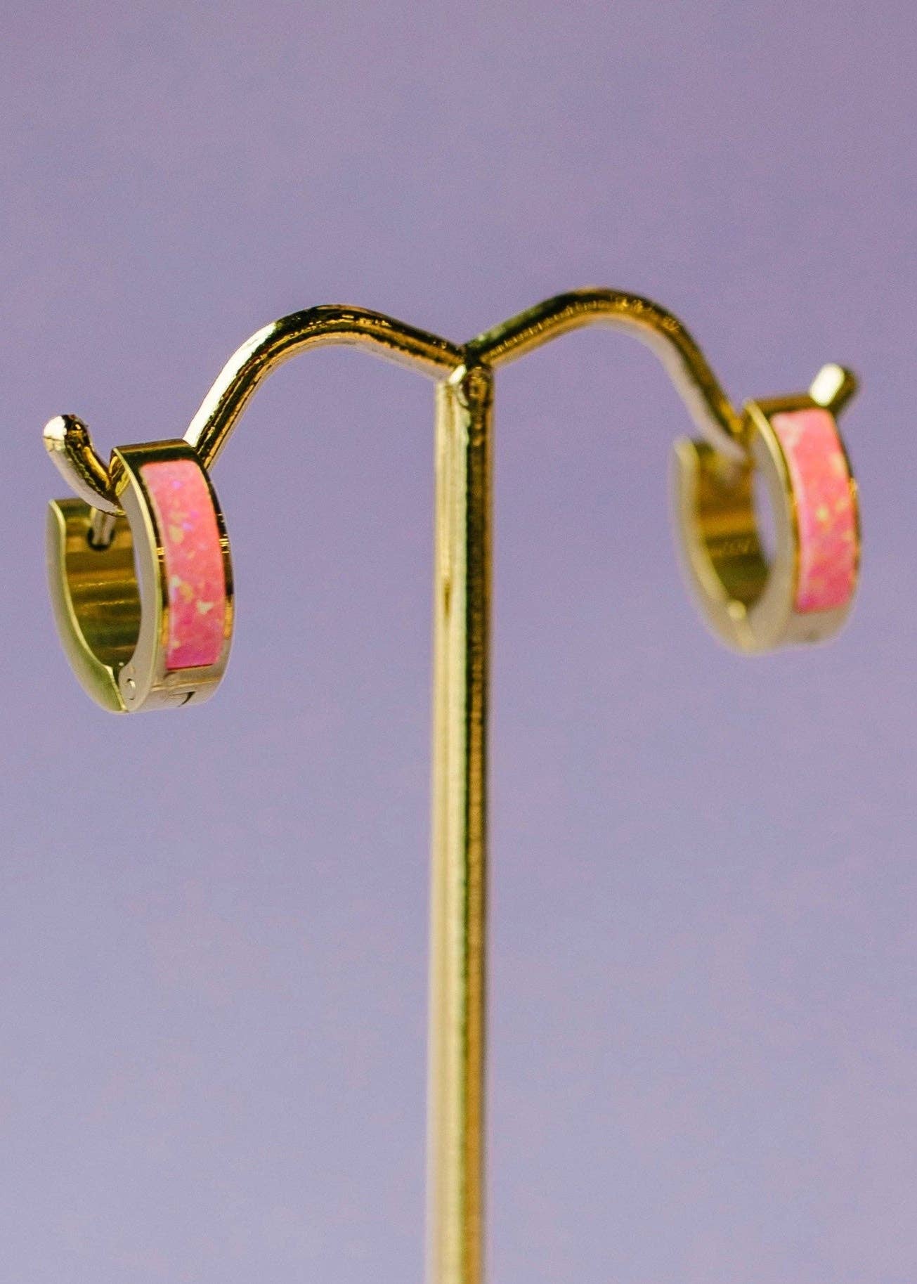 Neon Pink Opal Huggies