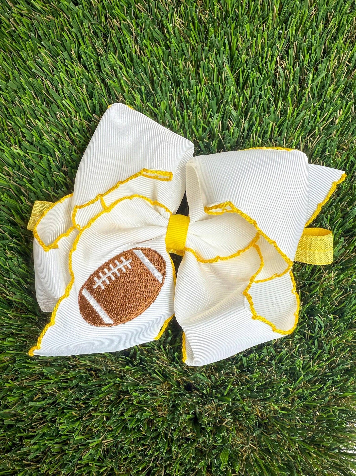 Football Embroidered Moonstitch Hair Bow