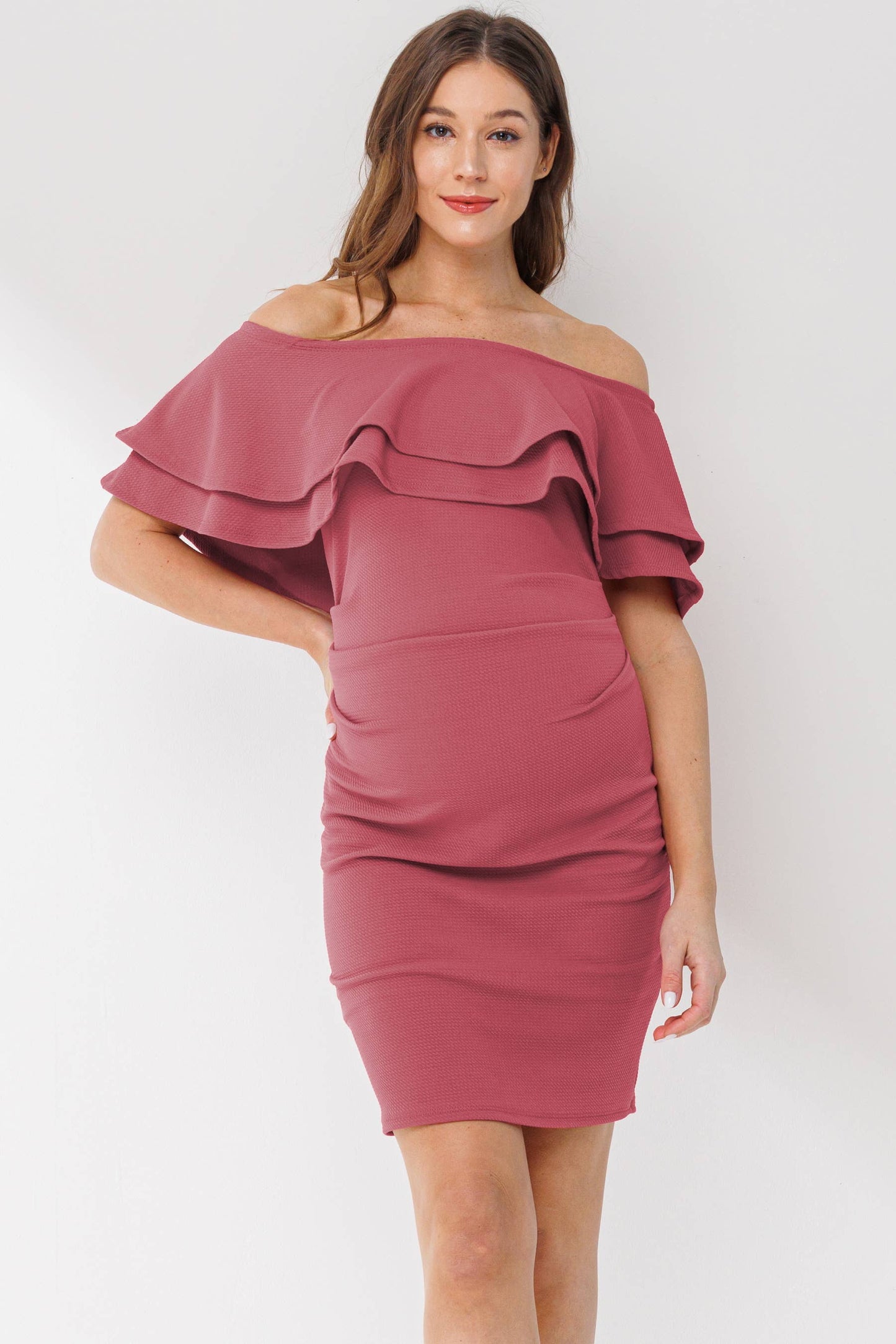 Off Shoulder Ruffle Maternity Mini Dress