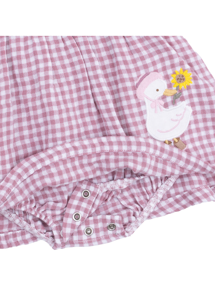 Berry Gingham - Long Sleeve Ruffle Bubble with Skirt