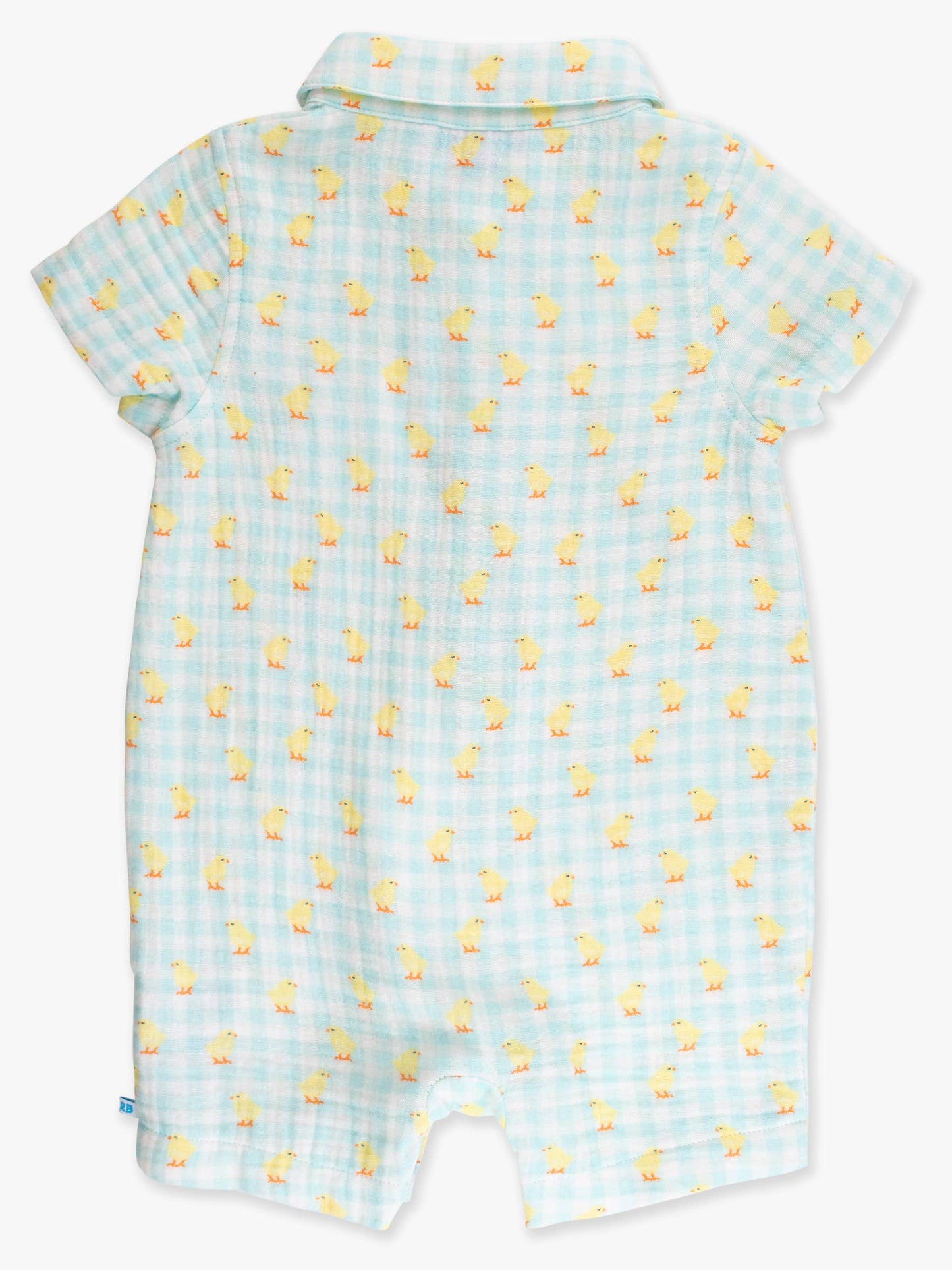 Baby Boys Chirping Chicks Gingham Cotton Gauze Button-Up Romper