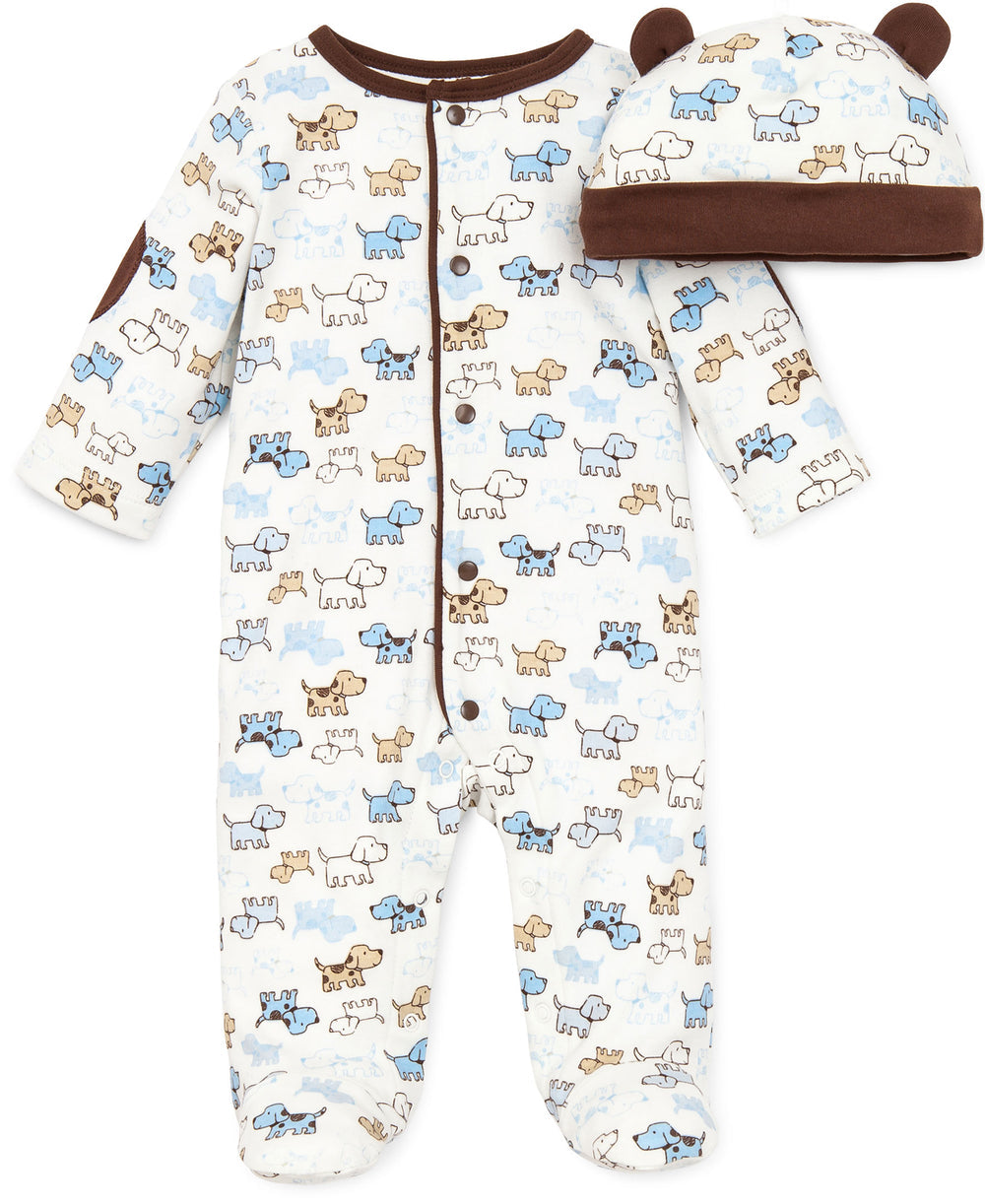 Cute Puppies Footed One-piece with hat