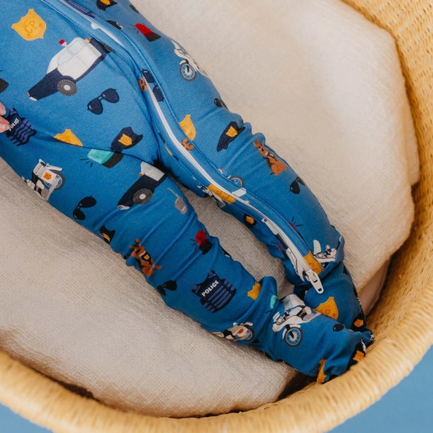 BAMBOO ZIP-UP FOOTIE PAJAMA - POLICEMEN
