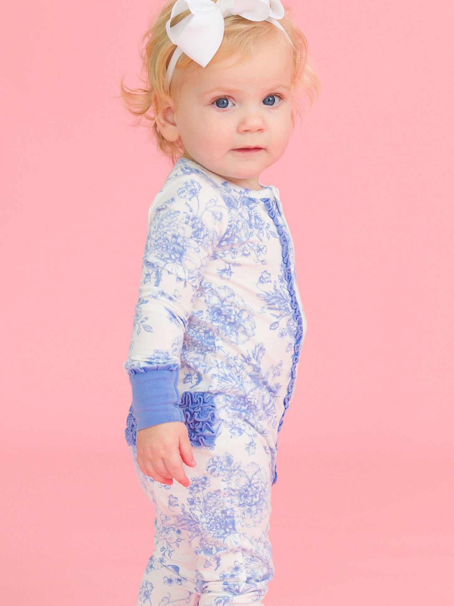 Blue Butterfly Garden Toile Convertible Ruffle Pajama