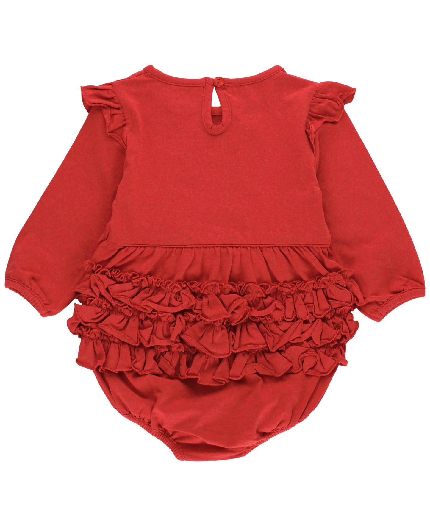Red Knit Long Sleeve Flutter Bubble Romper