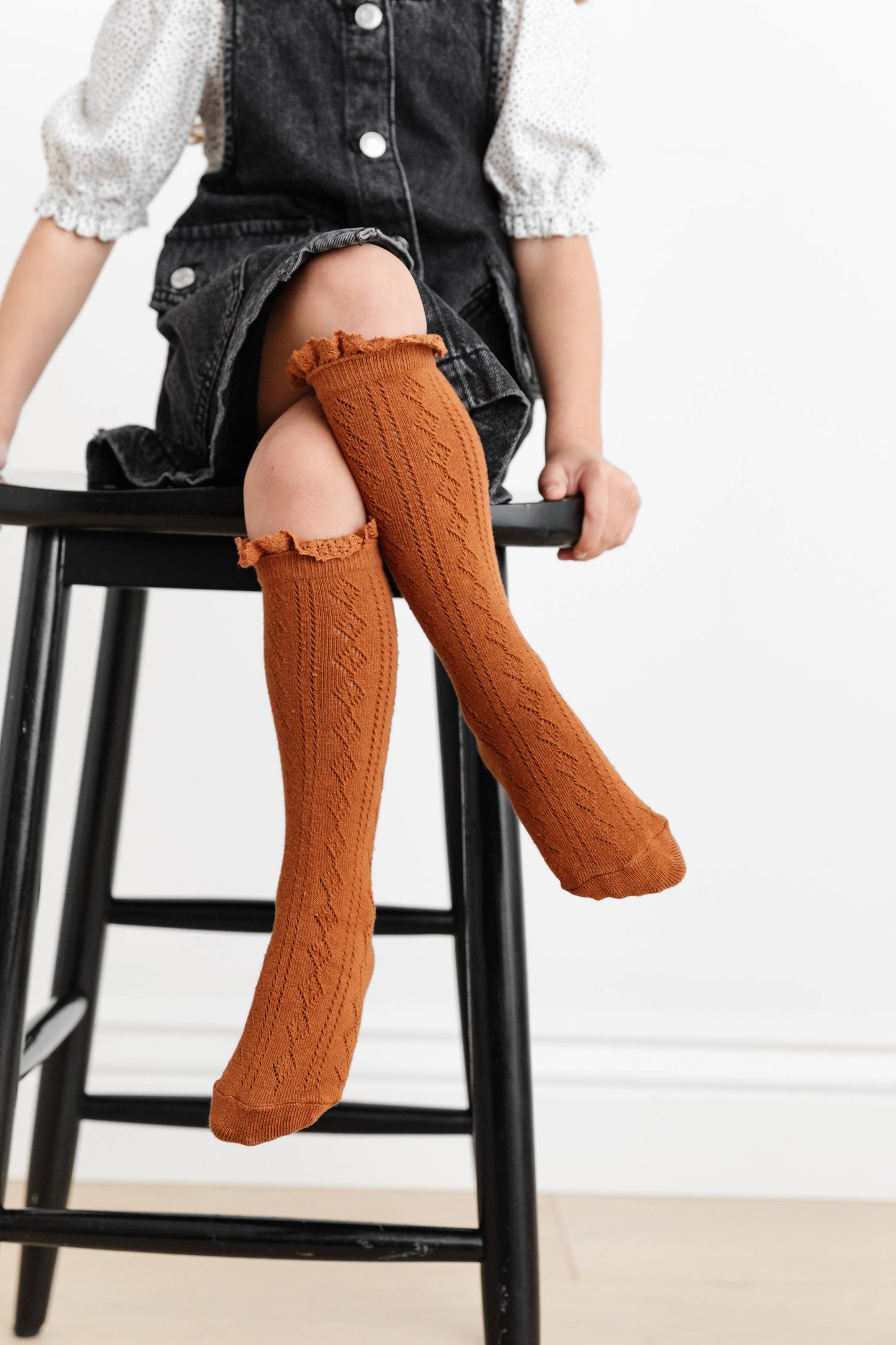 Sugar Almond Fancy Lace Top Knee High Socks