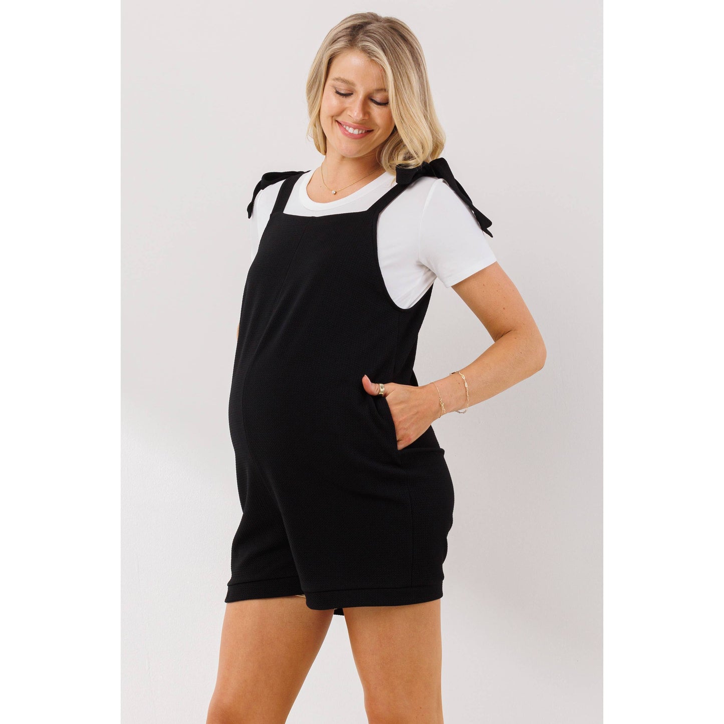 Tie Shoulder Sleeveless Maternity Romper