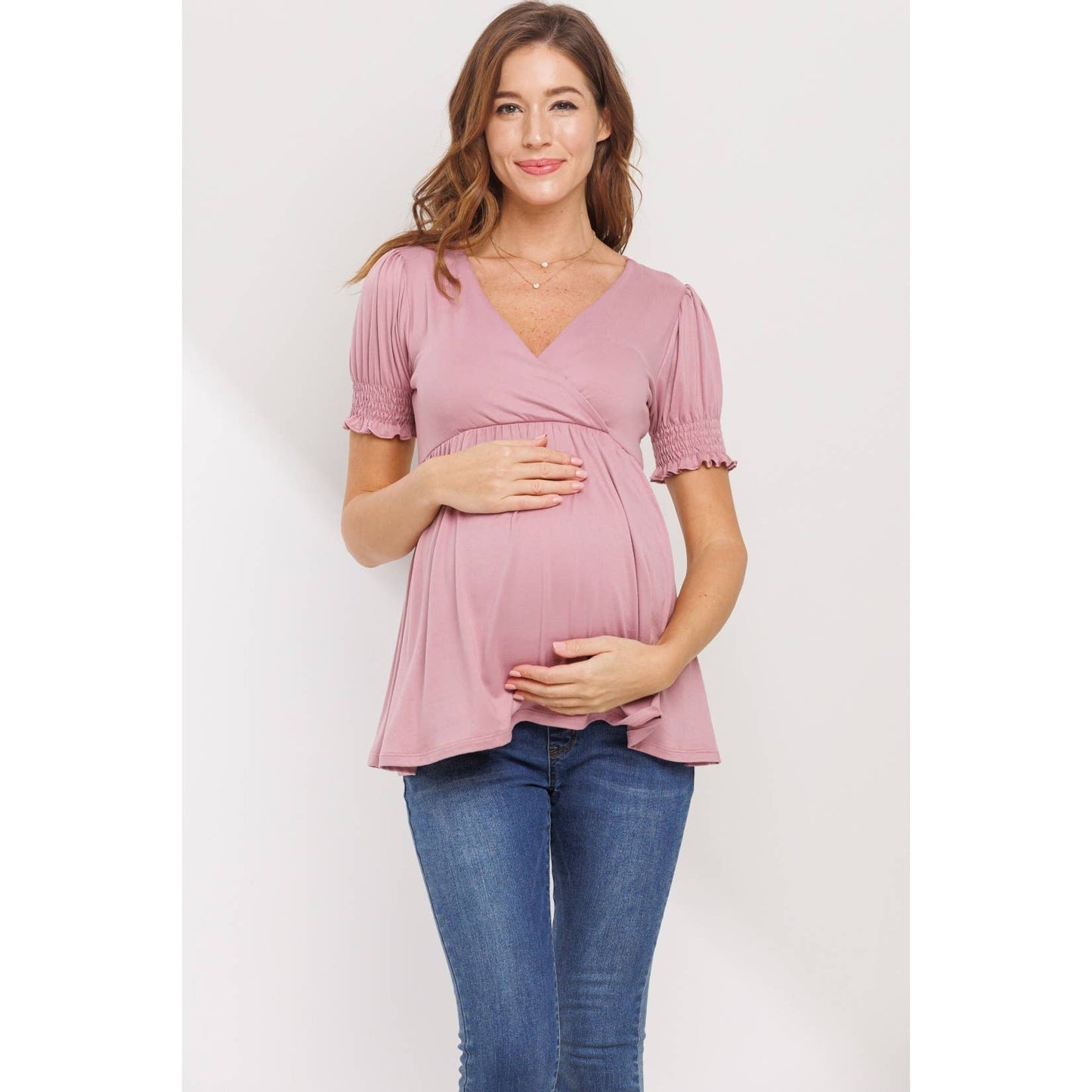 Surplice Smocked Sleeve Maternity Nursing Top