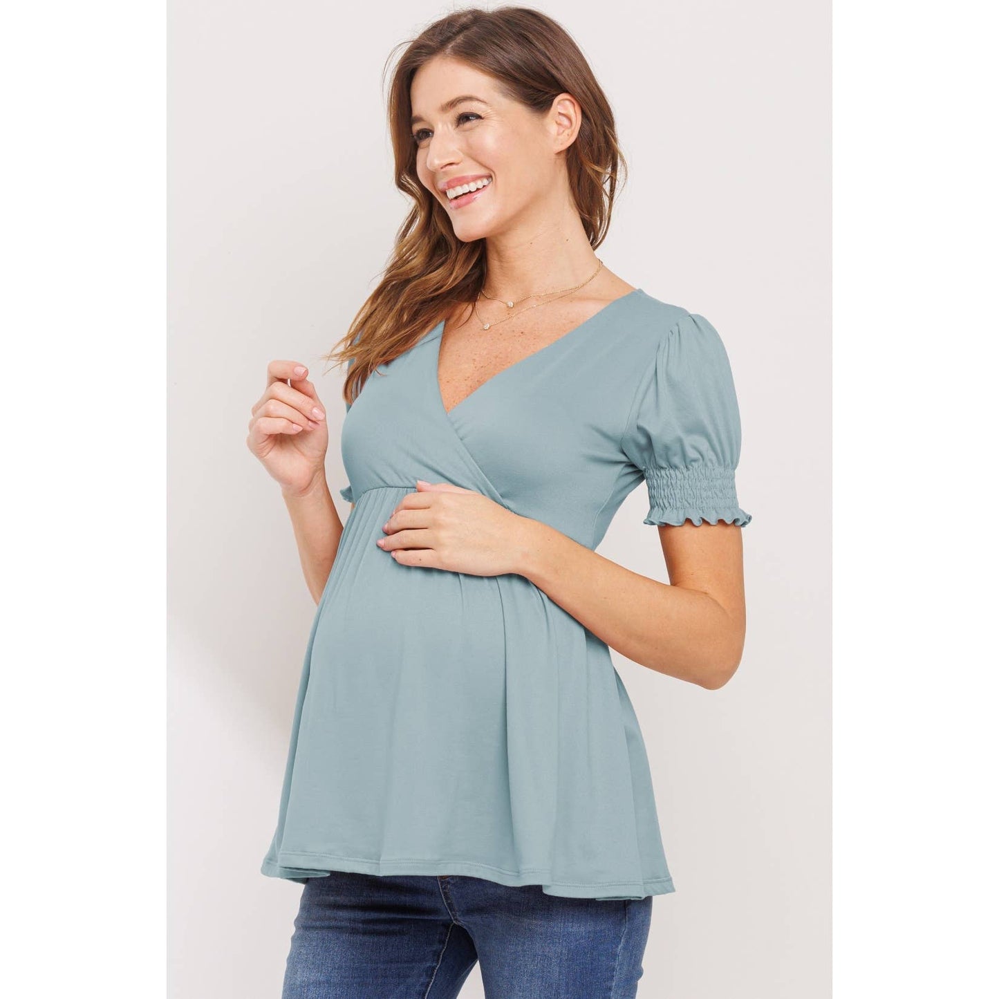Surplice Smocked Sleeve Maternity Nursing Top