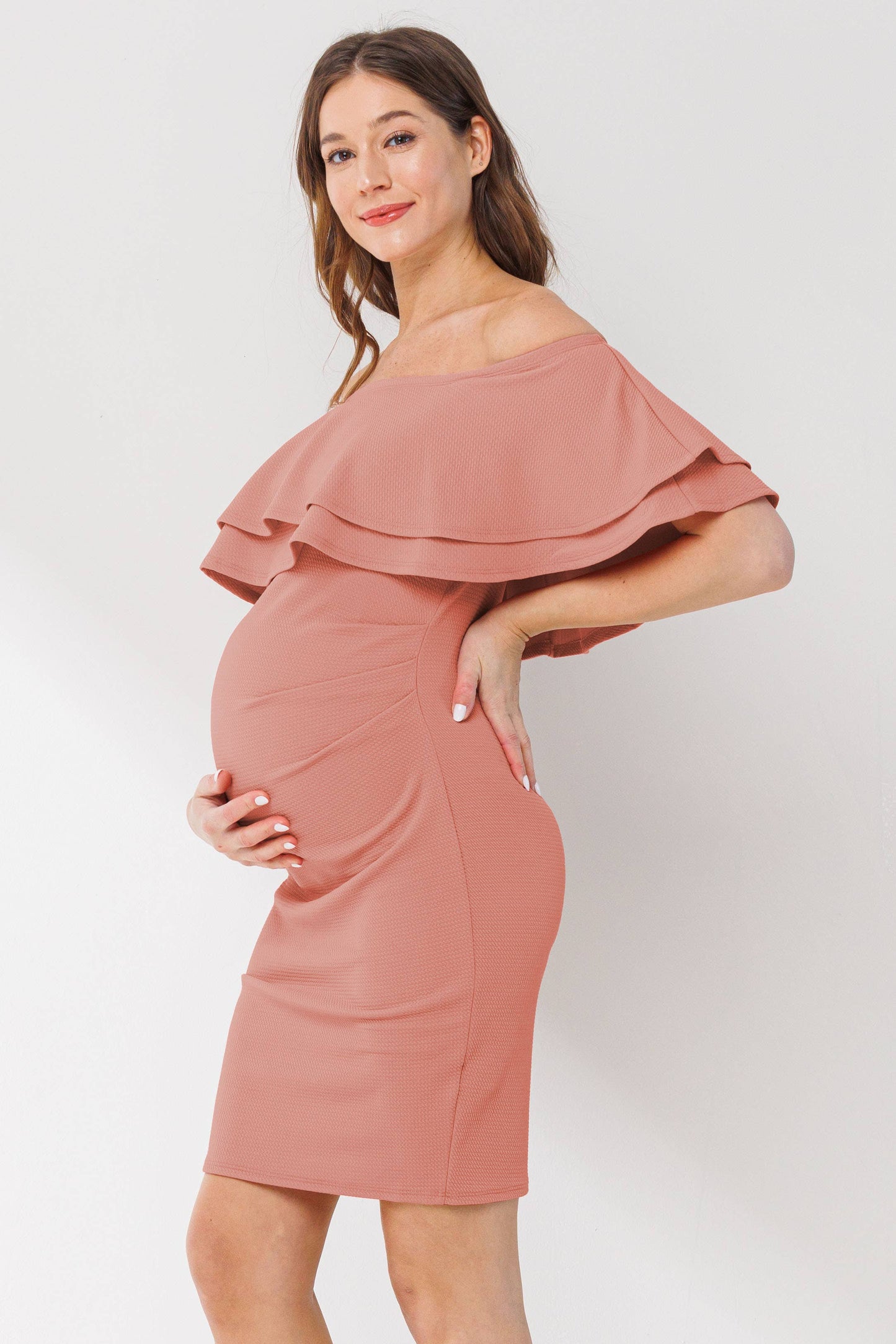 Off Shoulder Ruffle Maternity Mini Dress