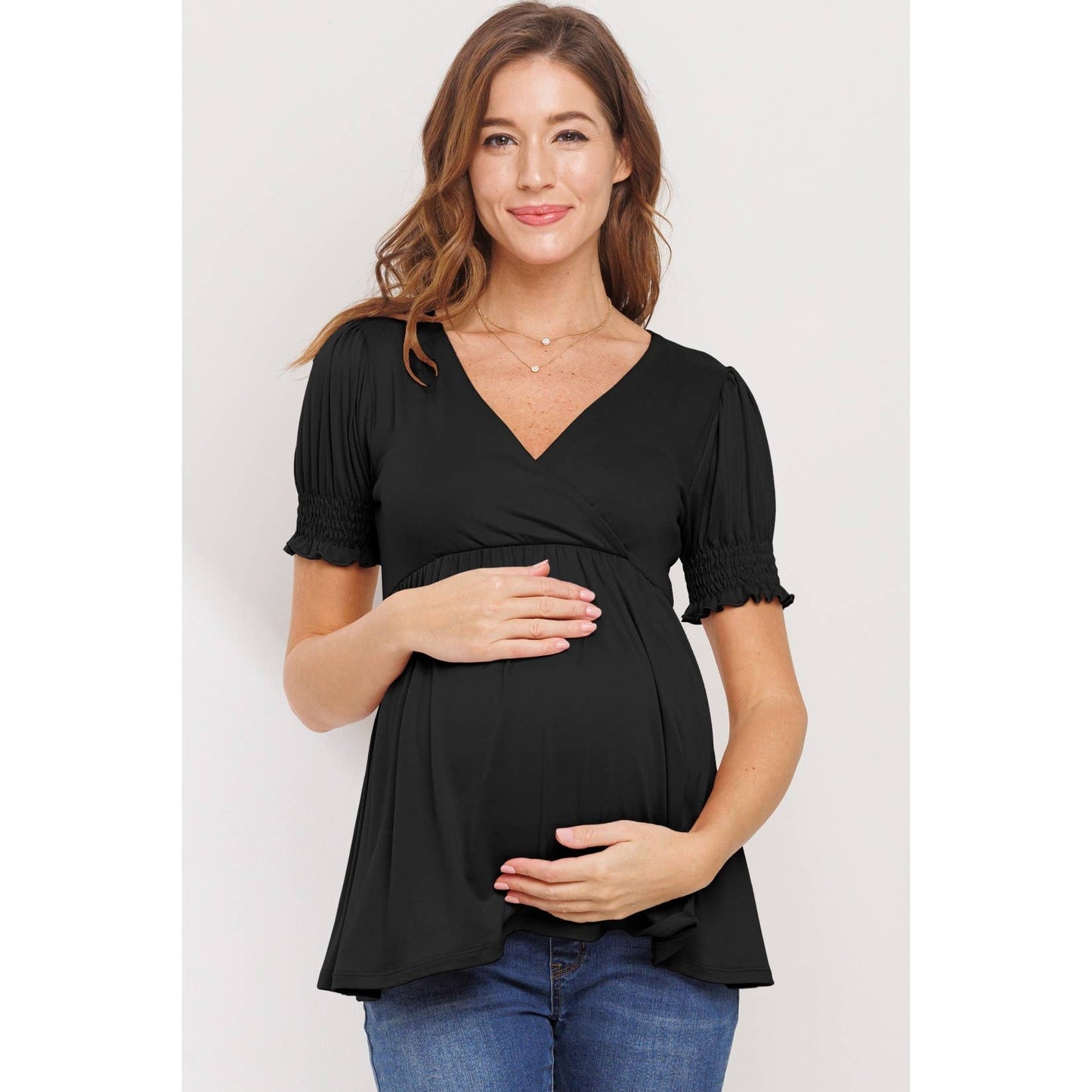 Surplice Smocked Sleeve Maternity Nursing Top