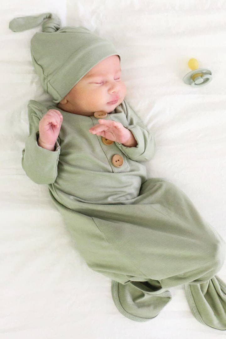 Solid Moss Bamboo Baby Knot Gown only