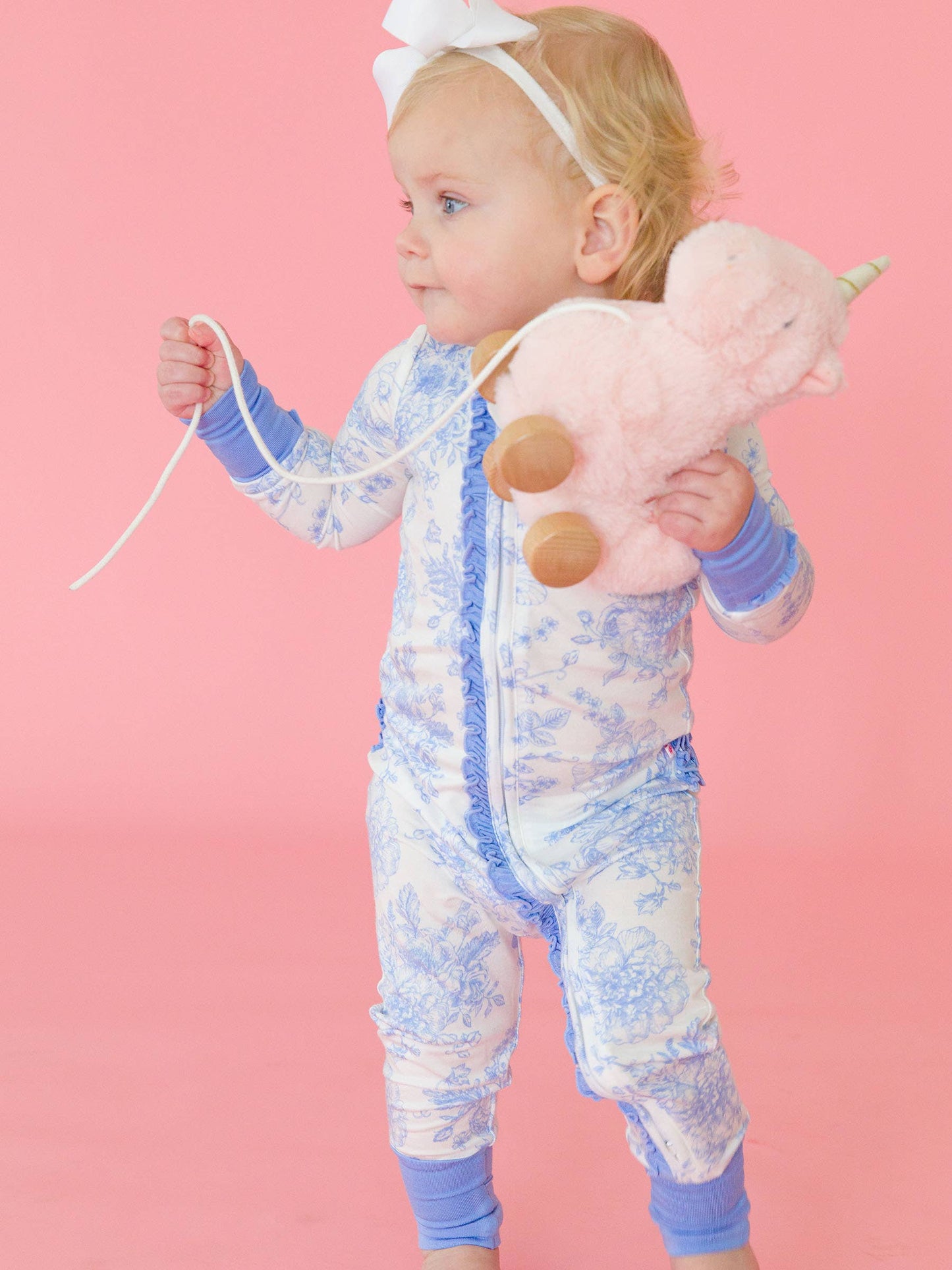 Blue Butterfly Garden Toile Convertible Ruffle Pajama