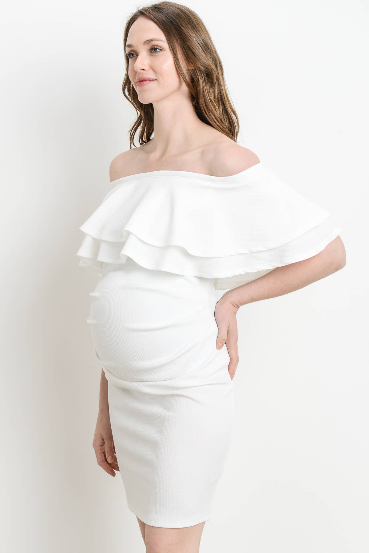 Off Shoulder Ruffle Maternity Mini Dress