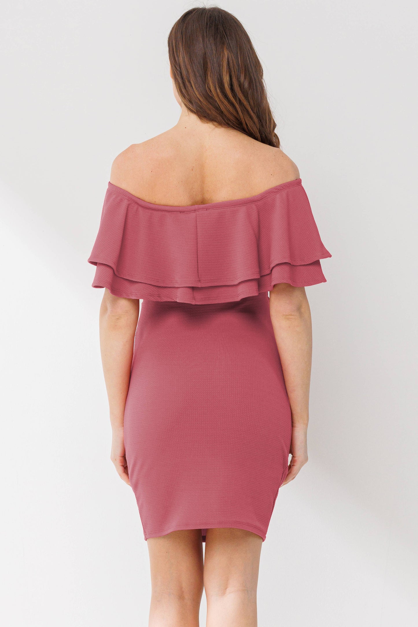 Off Shoulder Ruffle Maternity Mini Dress