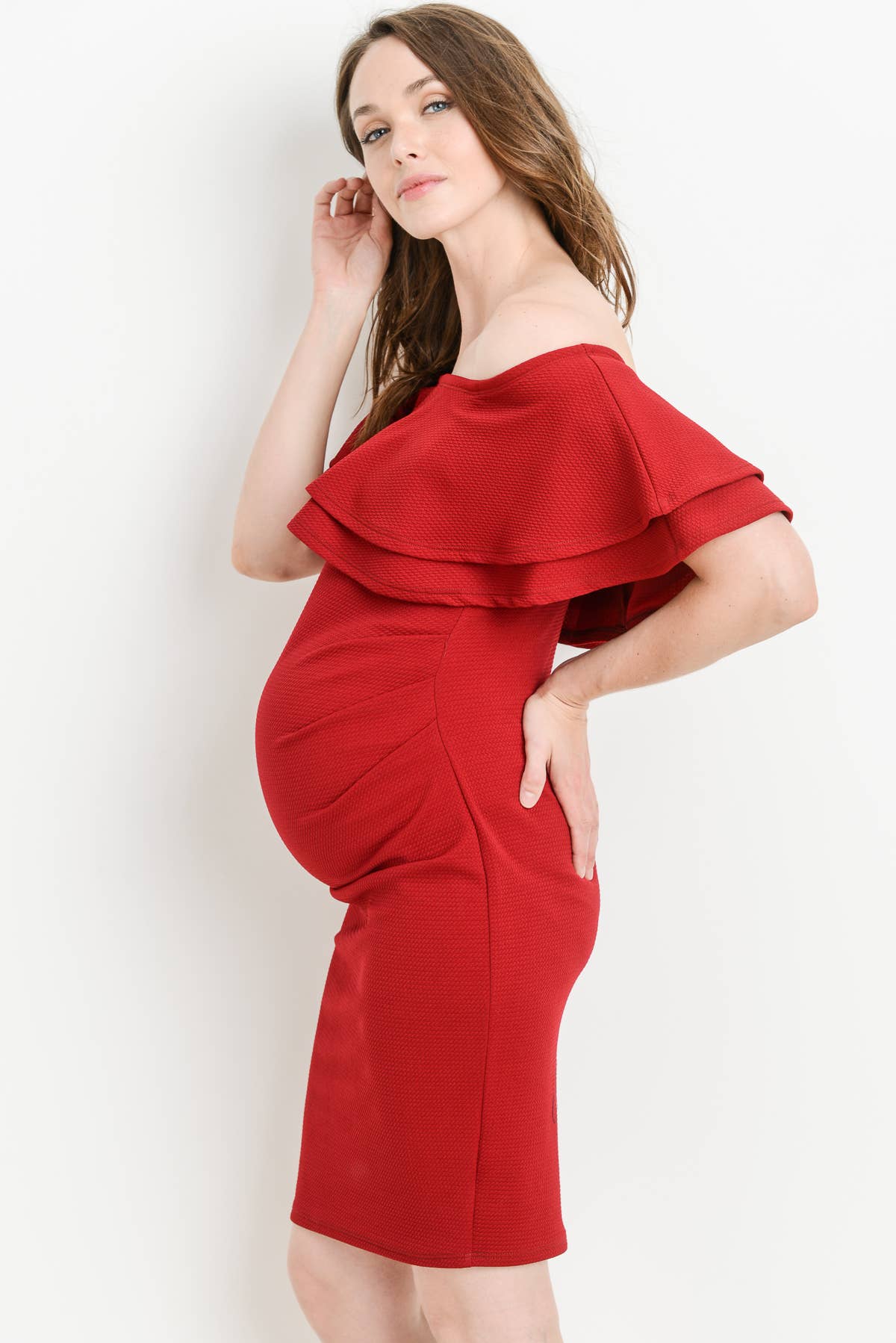 Off Shoulder Ruffle Maternity Mini Dress