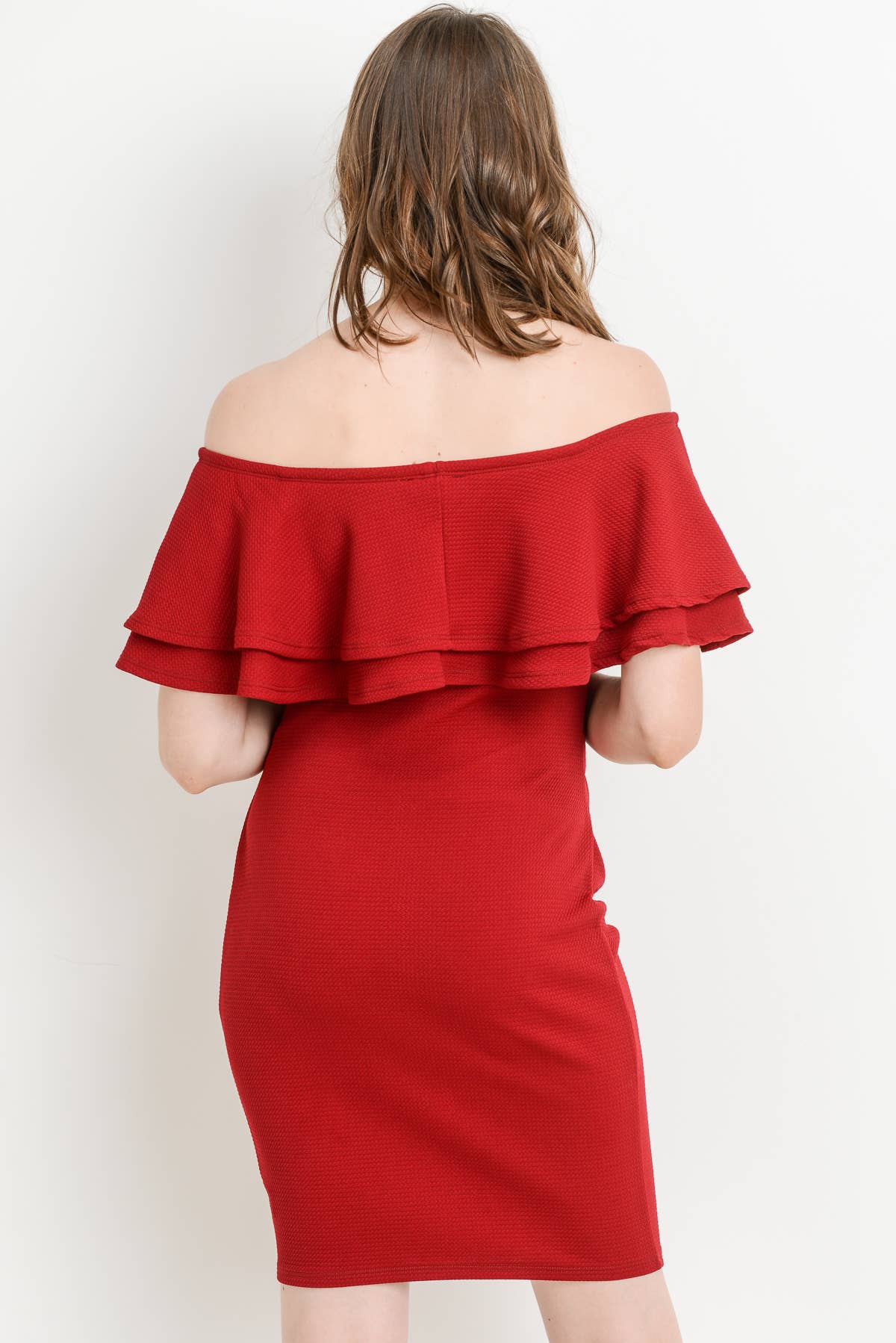 Off Shoulder Ruffle Maternity Mini Dress