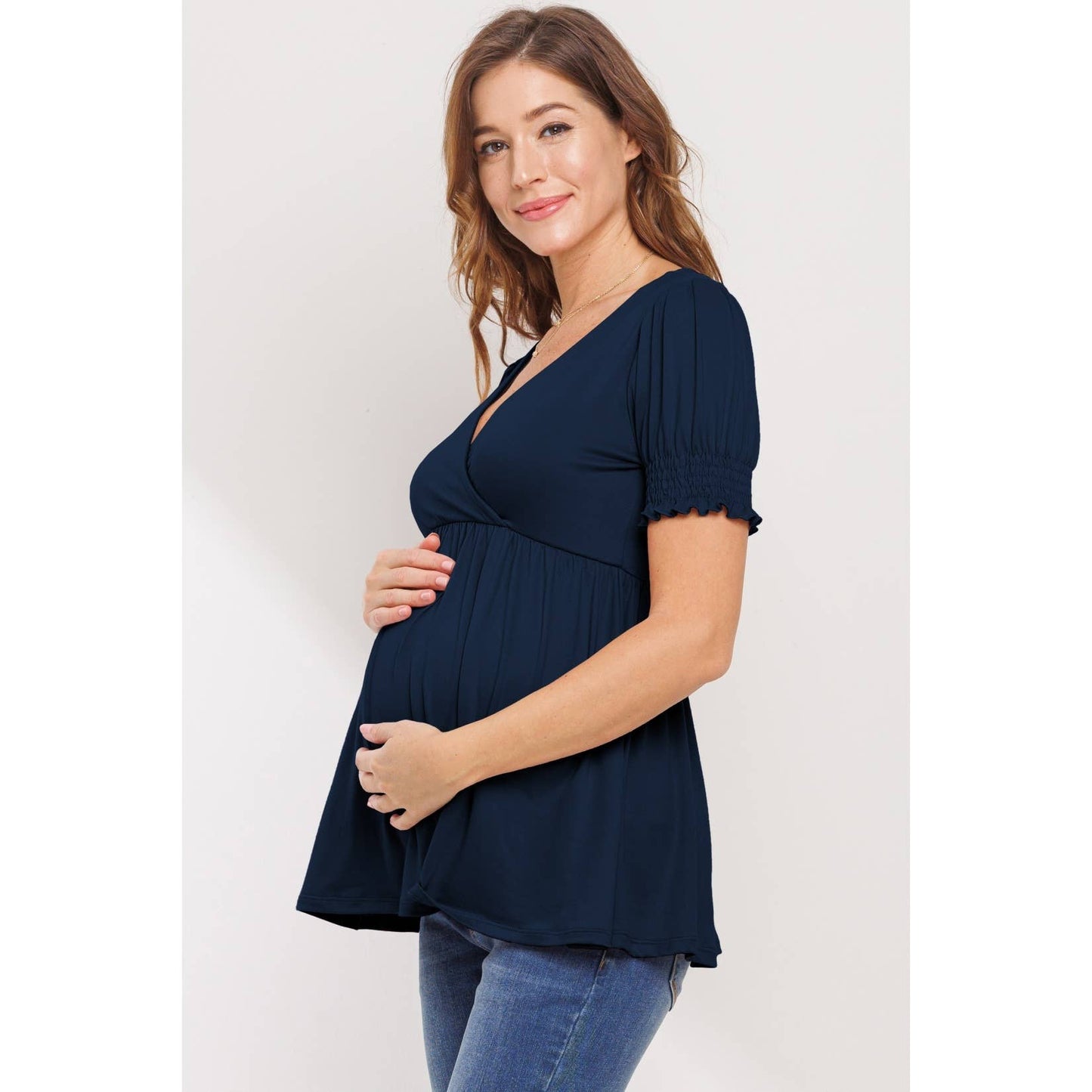 Surplice Smocked Sleeve Maternity Nursing Top
