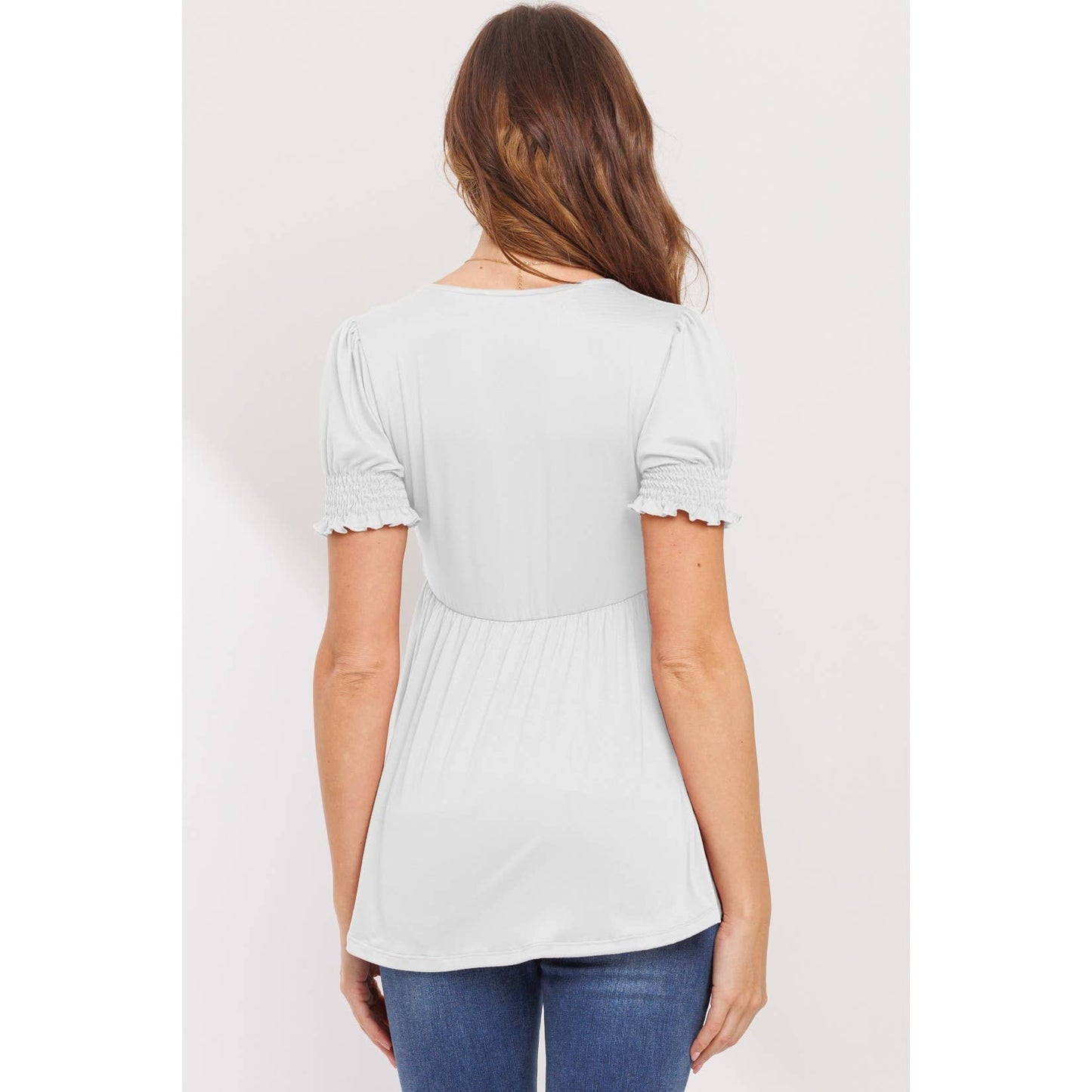 Surplice Smocked Sleeve Maternity Nursing Top