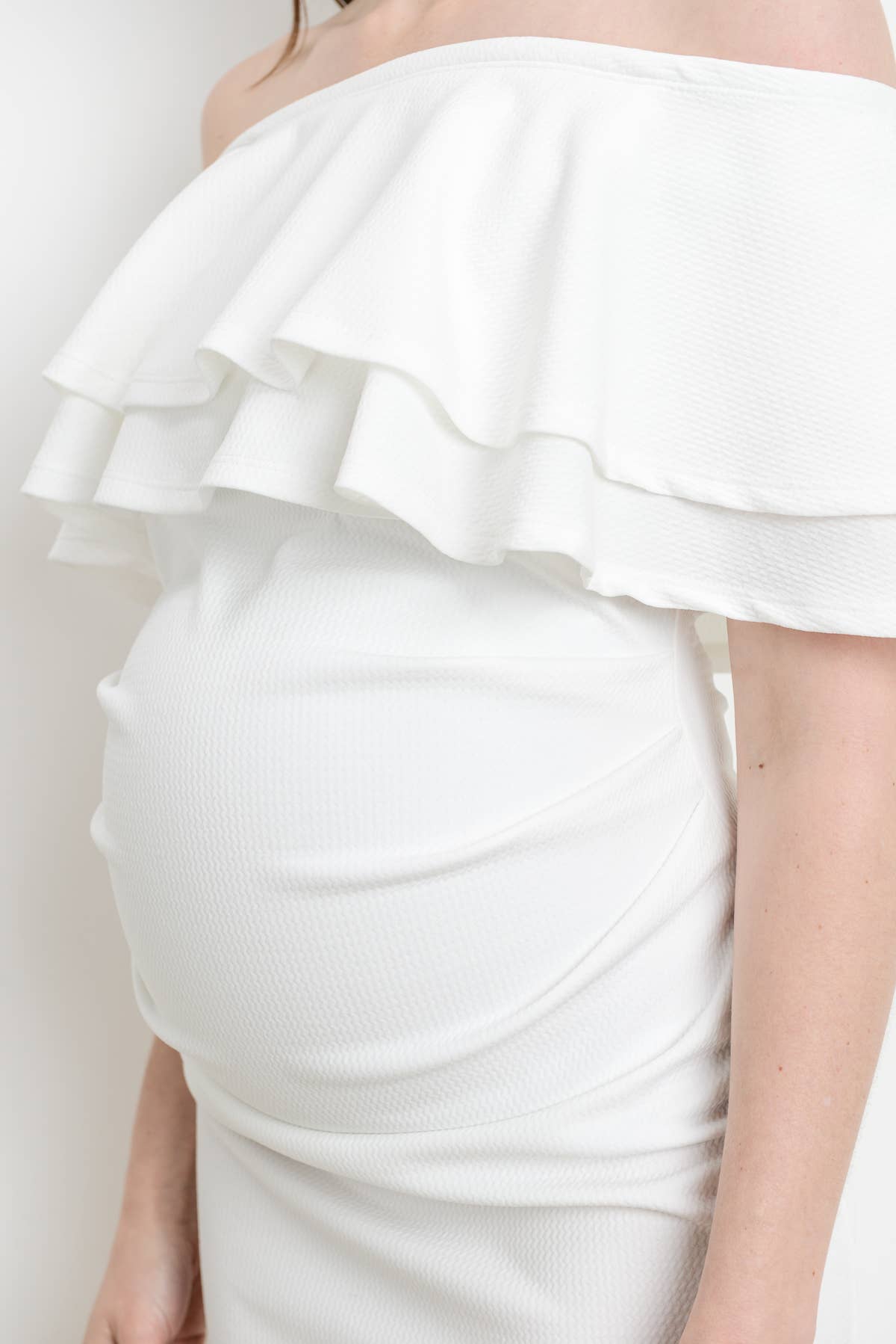 Off Shoulder Ruffle Maternity Mini Dress
