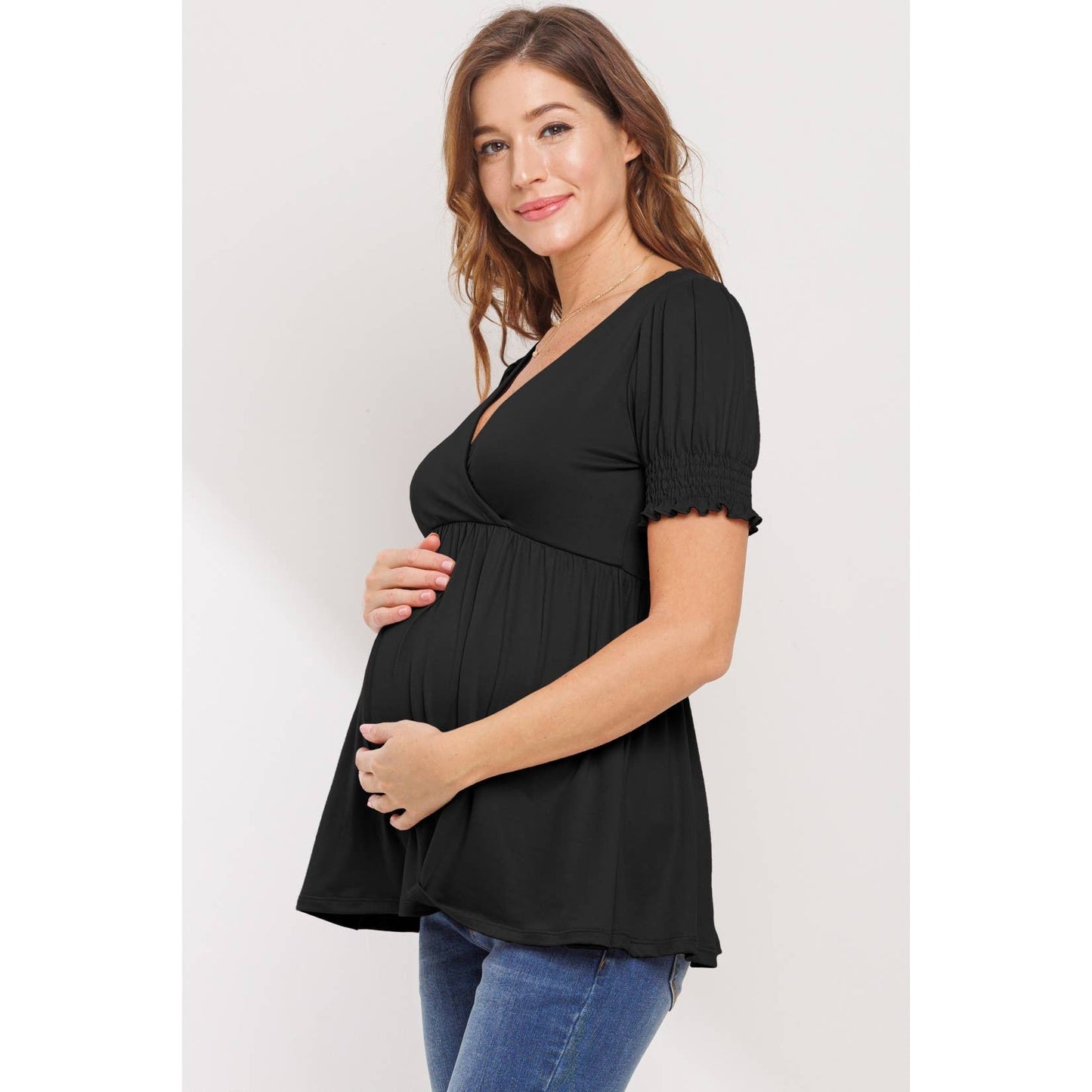 Surplice Smocked Sleeve Maternity Nursing Top