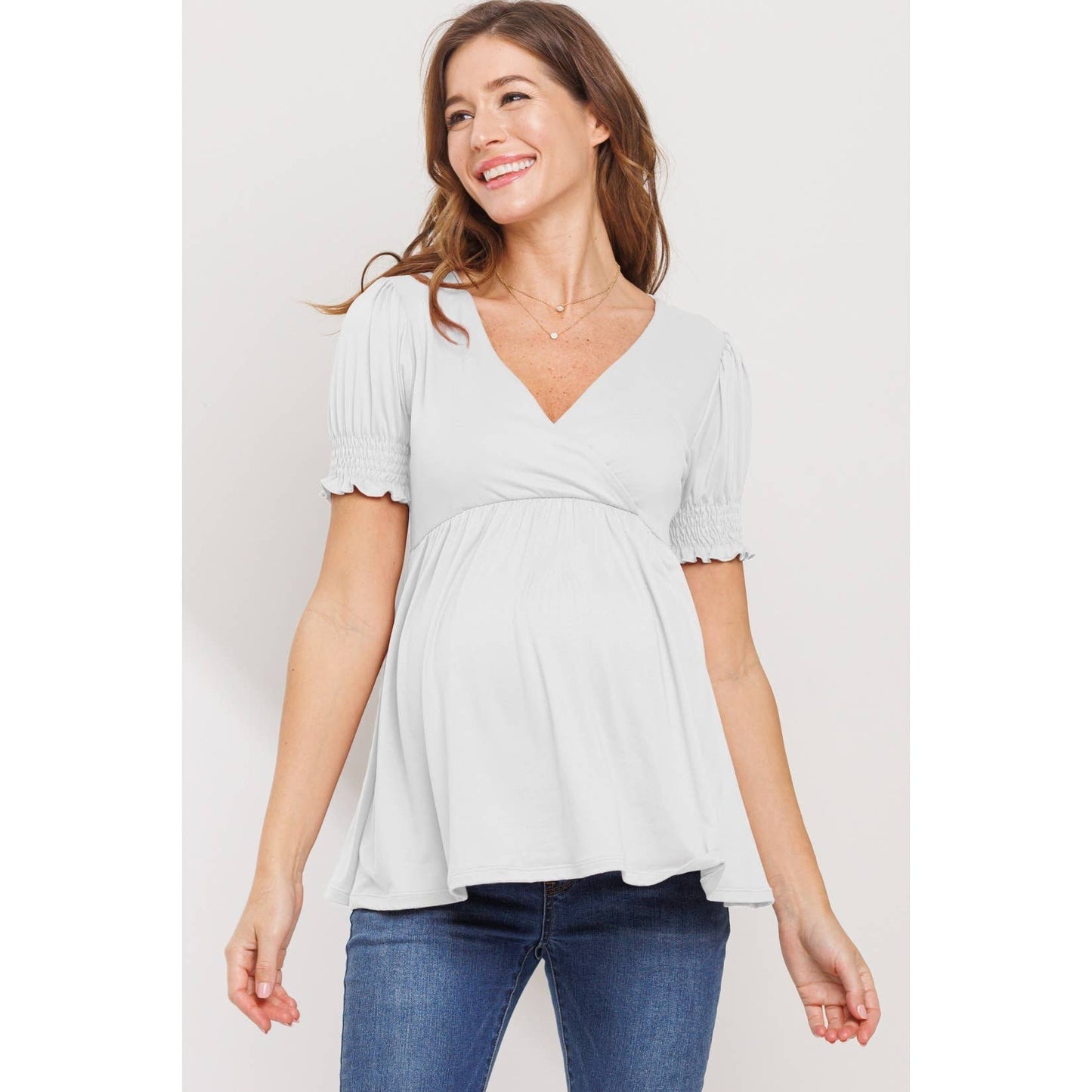 Surplice Smocked Sleeve Maternity Nursing Top